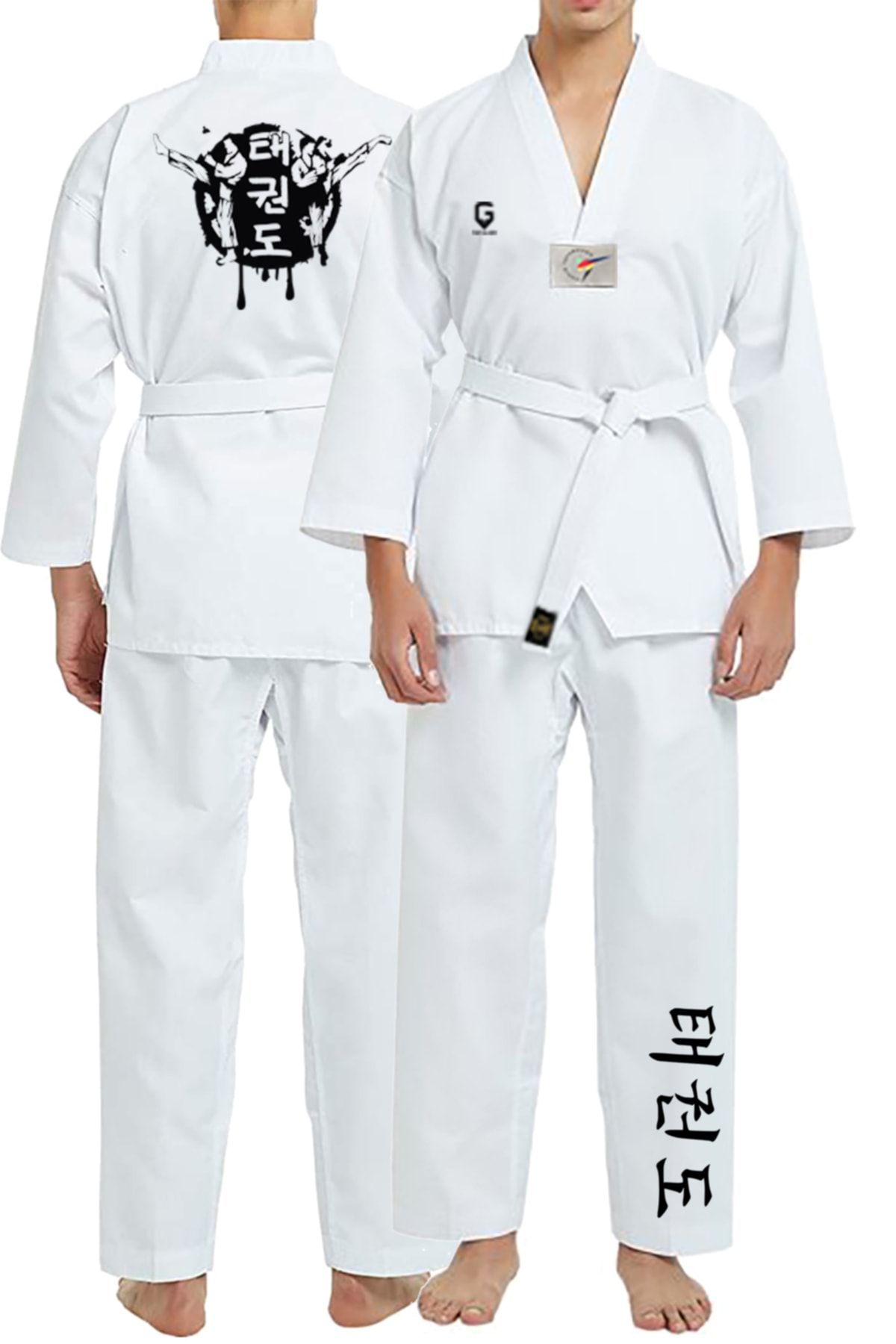 Fitilli Beyaz Yaka Baskılı A20 Taekwondo Elbisesi Dobok
