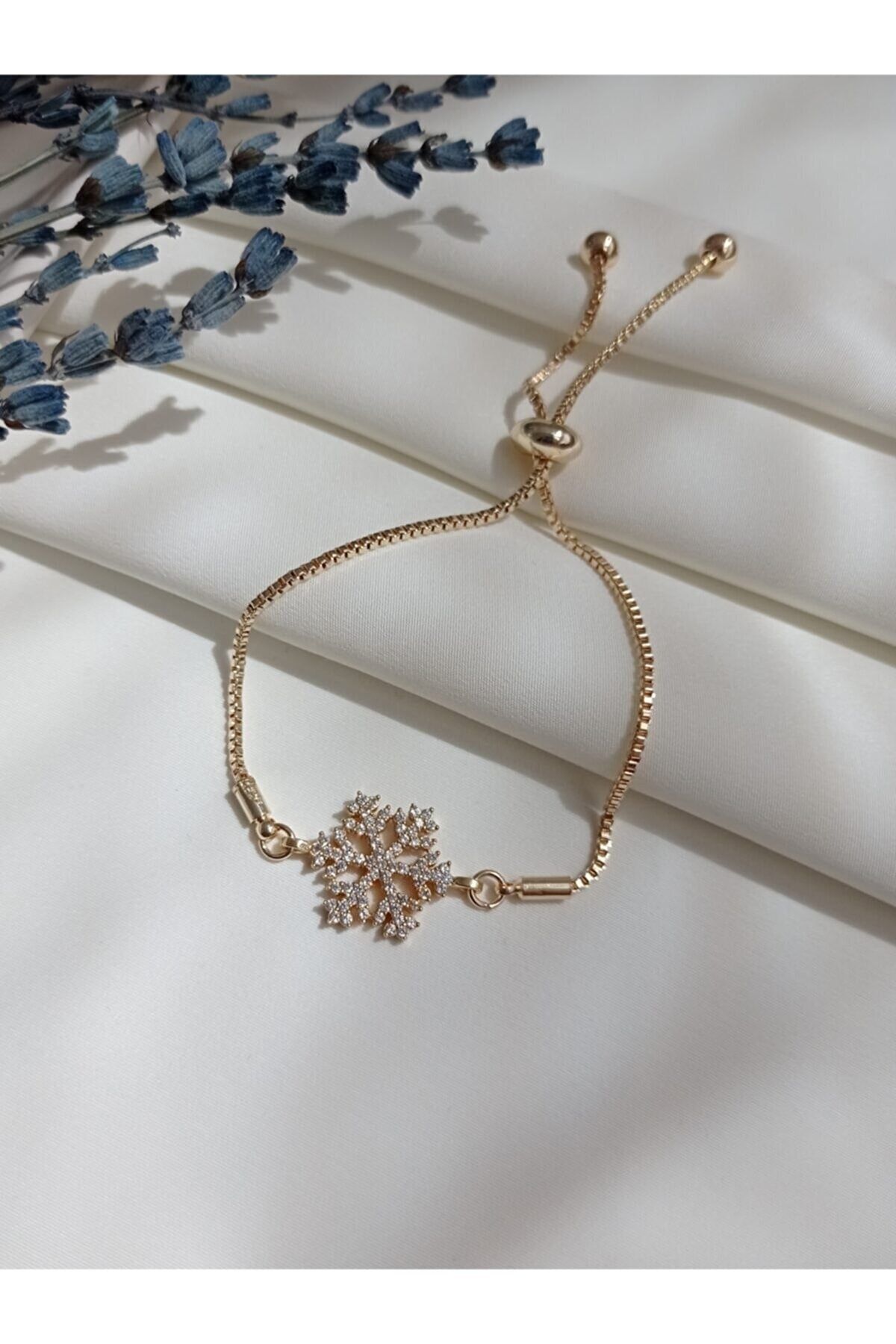 Standart Asansörlü Kar Tanesi Bileklik Gold Renk Klasik