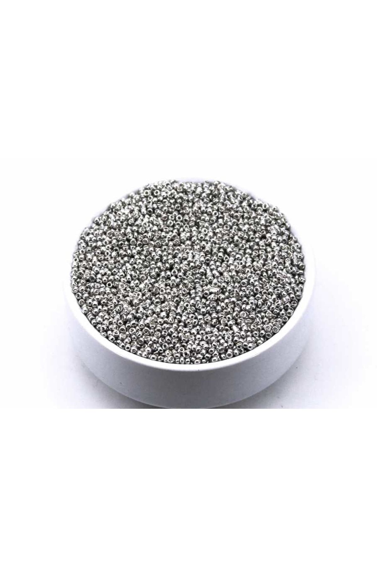 50 gram - Küçük Boy Kum Boncuğu, 1.5 Mm, Takı Yapım Boncuğu, Gümüş Renk, K55
