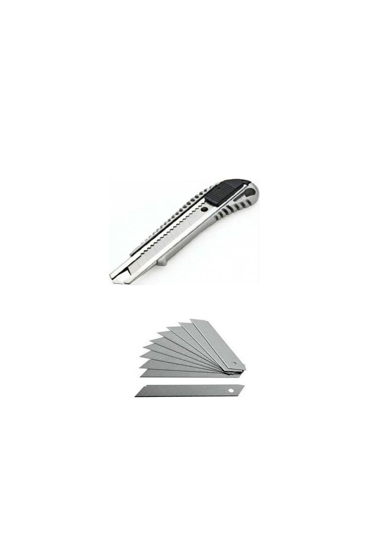 Metal Geniş Ağızlı Maket Bıçağı ve 10 Adet Falçata Bıçağı