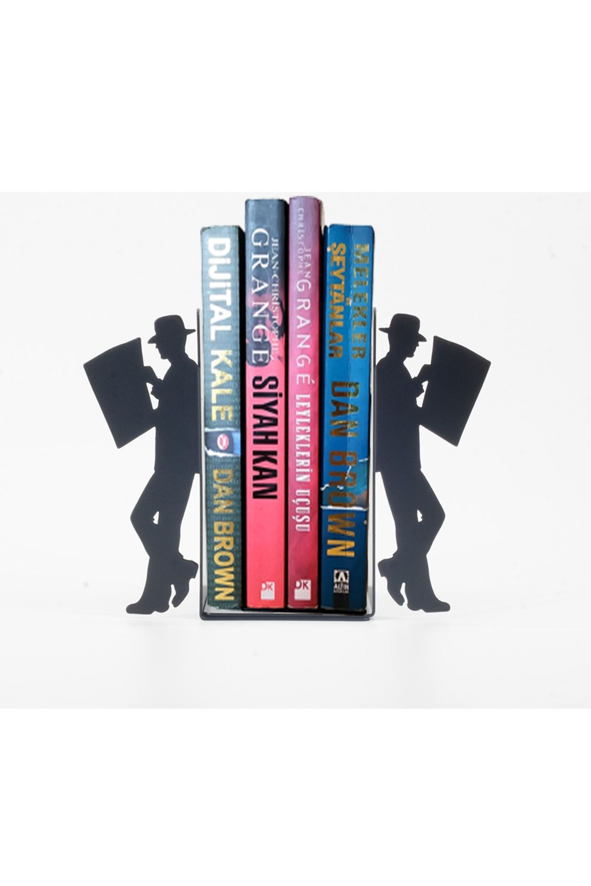 Gazete Okuma Desenli Metal Kitap Desteği - Kitap Tutucu - Ev Ve Ofis Dekoratif Aksesuar (2 Lİ SET)