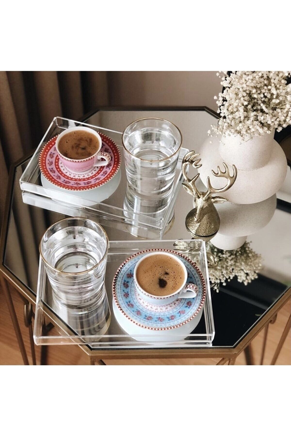 2 Adet Pleksiglas Dekoratif Sunum Tepsisi Şeffaf