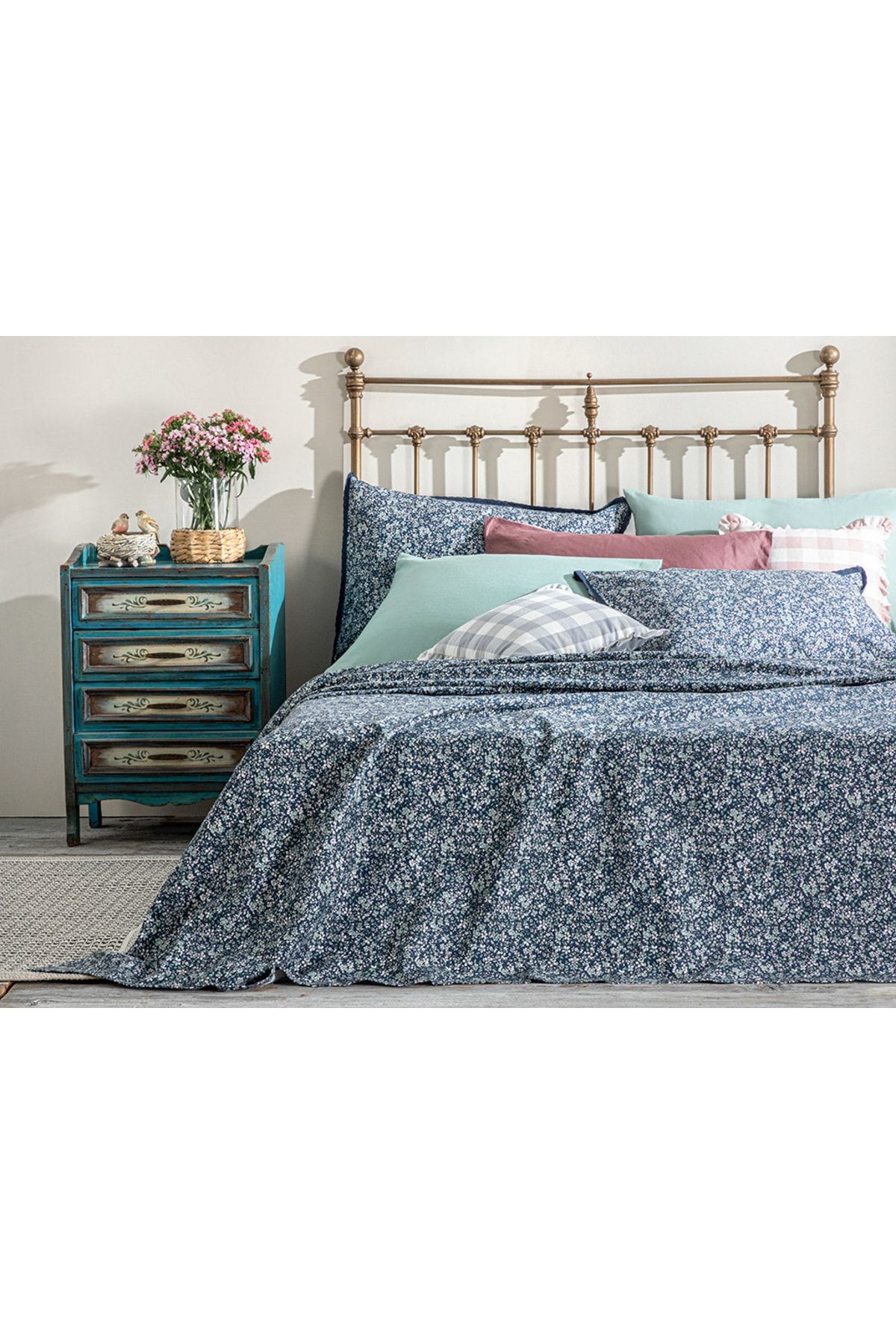 Fleur De Nuit Baskılı Tek Kişilik Pike 150x220 Cm Lacivert