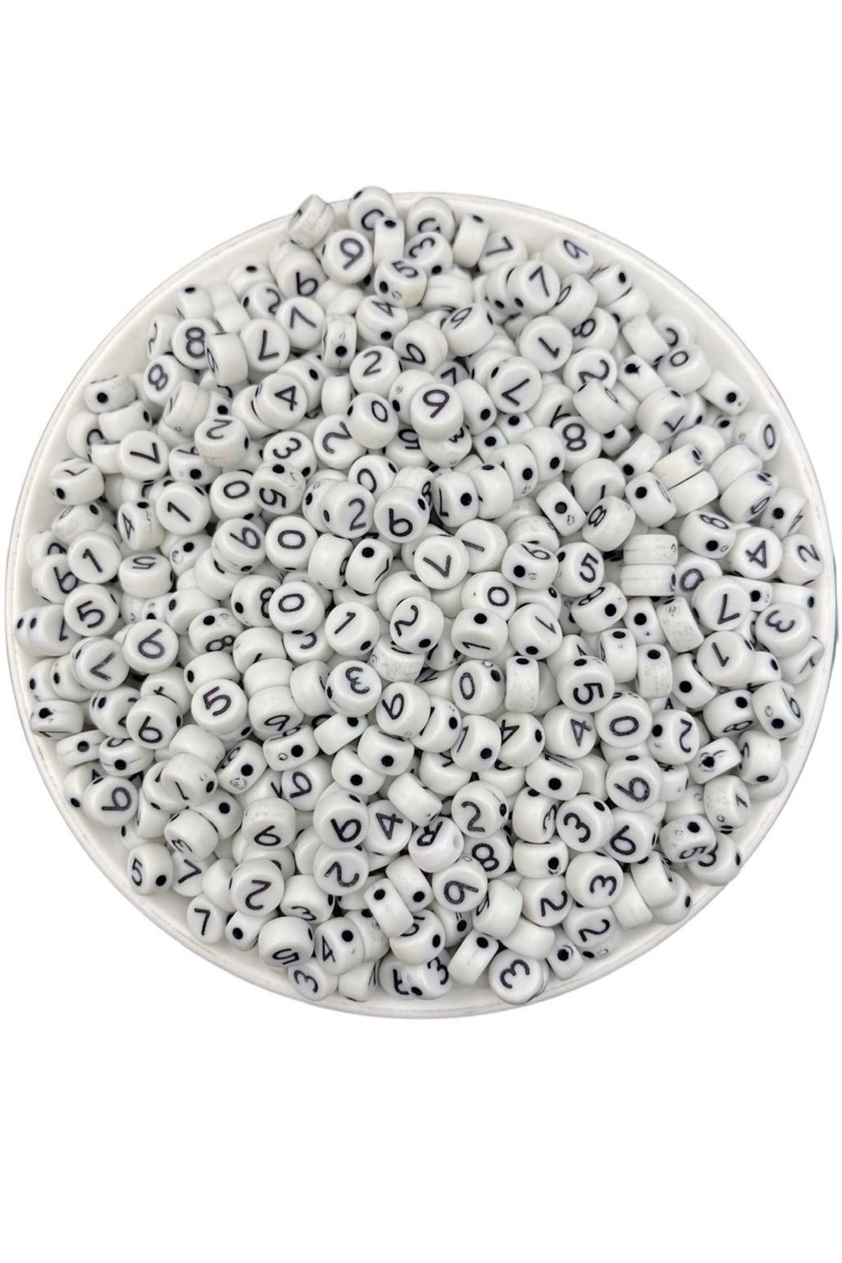 25gr Sayı Rakam Boncuk, 4x7mm Beyaz Üzeri Siyah Yassı Rakam Boncuk (25gr,~ 160adet)