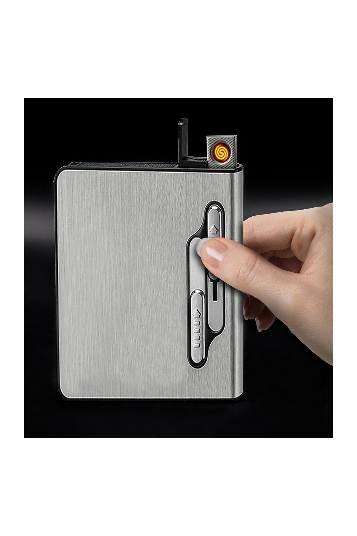 Usb Girişli Şarjlı Sigara Tabakası Gri, Rüzgarda Sönmez, Otomatik Basmalı