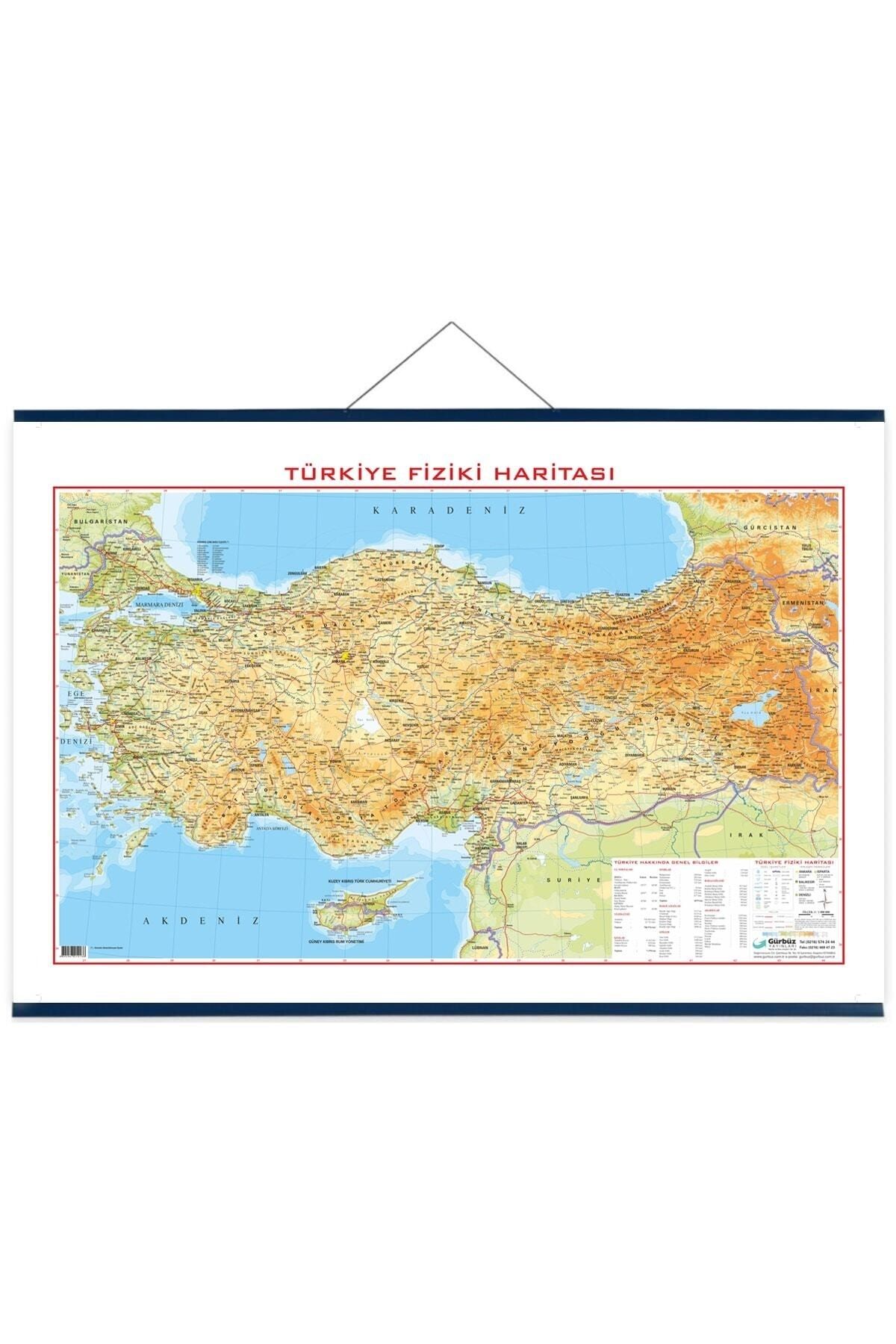 Türkiye Fiziki Siyasi Haritası 70x100 Çift Taraflı Çıtalı