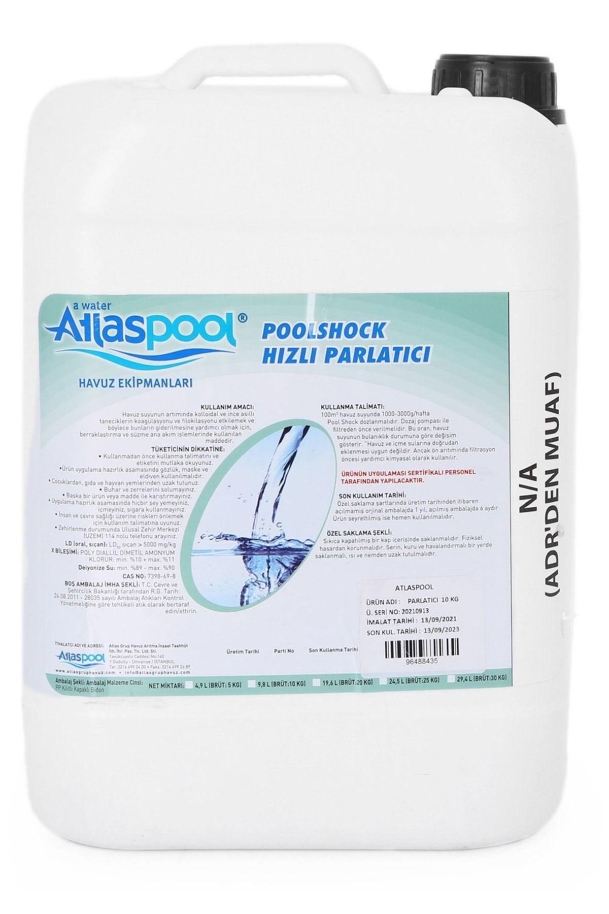 Sıvı Parlatıcı Berraklaştırıcı Topaklayıcı Havuz Kimyasalı 10 Kg - Liquid Brightener
