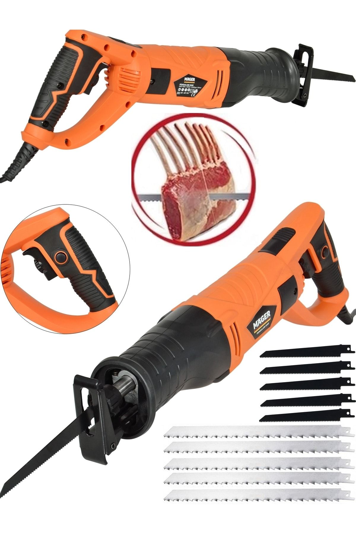 Turange 8600 Rpm 10 Bıçaklı Döner Başlık Tilki Kuyruğu Kemik Kesim Makinası Testere