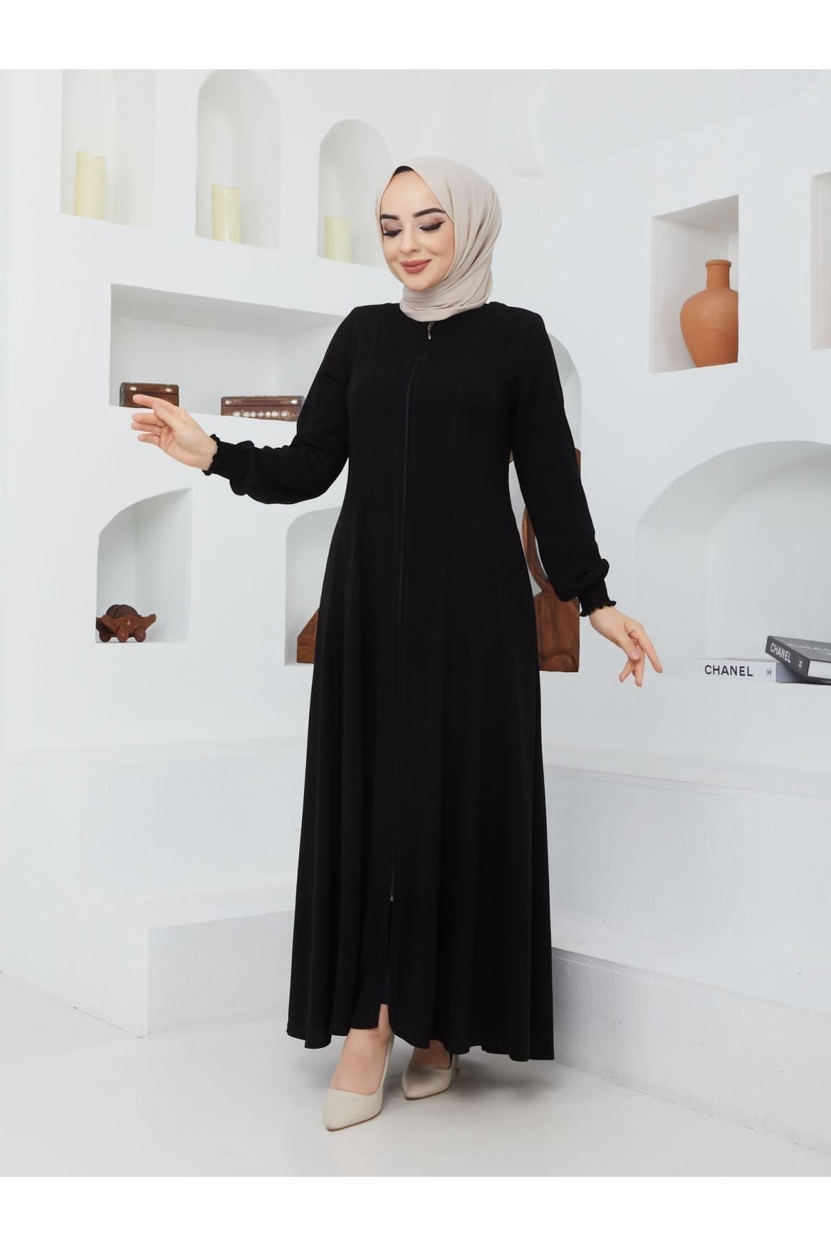 Yazlık Mevlana Model Belden Oturtmalı Kolu Lastikli Kloş Fereca Pardesü