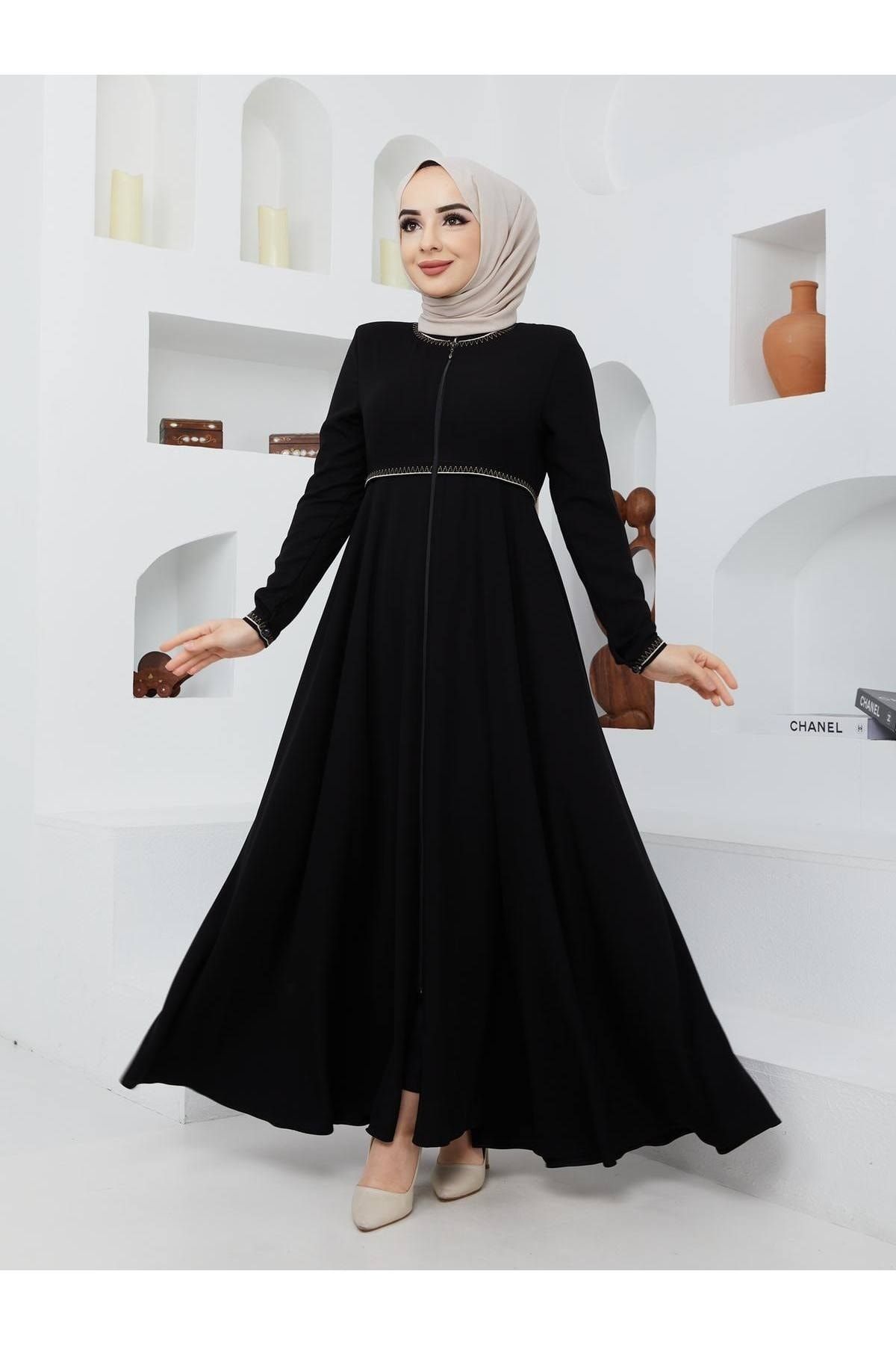 Yazlık Mevlana Model Kol Ve Beli Desenli Kloş Pardesü