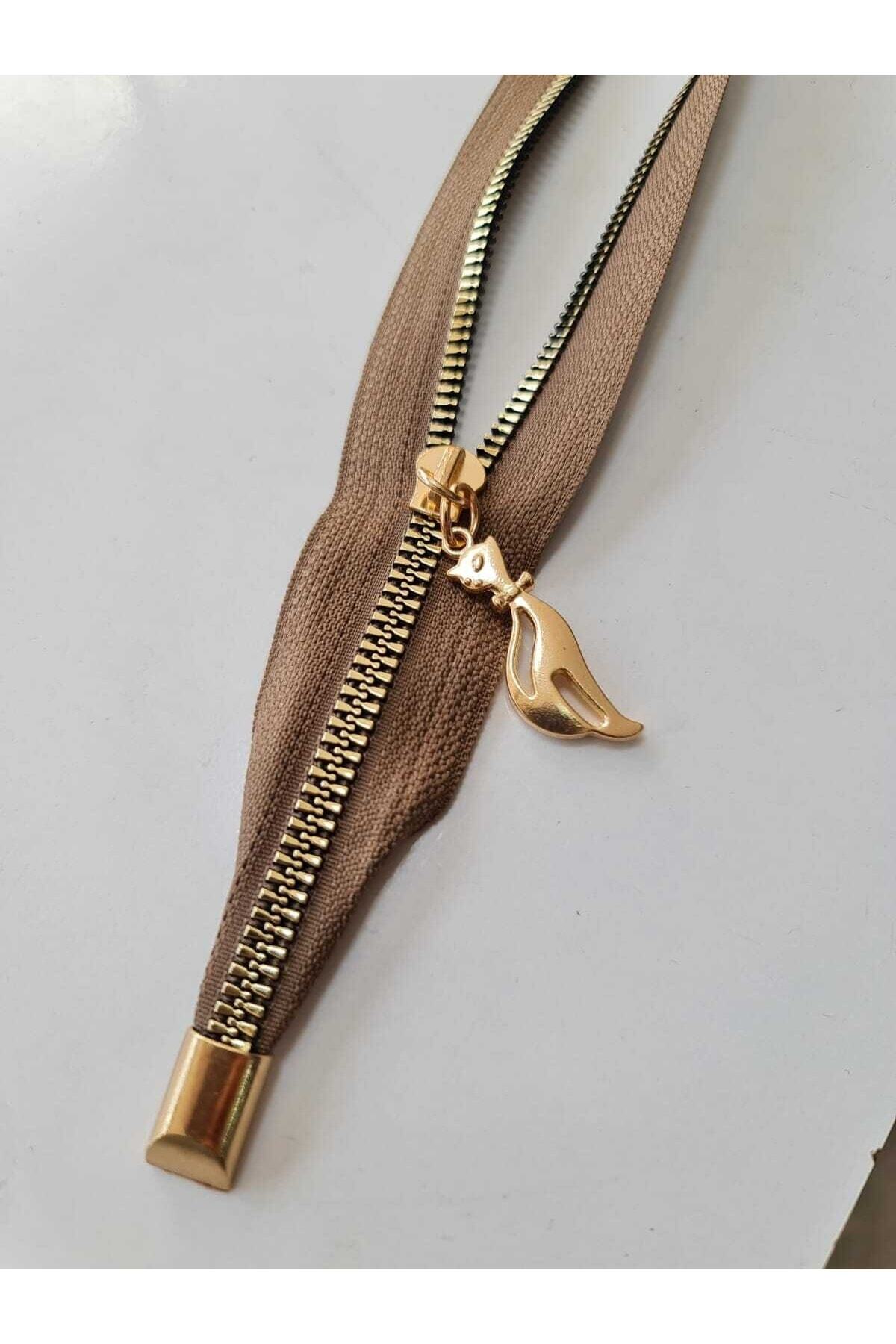 Çanta Fermuarı 35 Cm Sütlü Kahve Gold Aksesuar Elcik Ve Stop Detaylı
