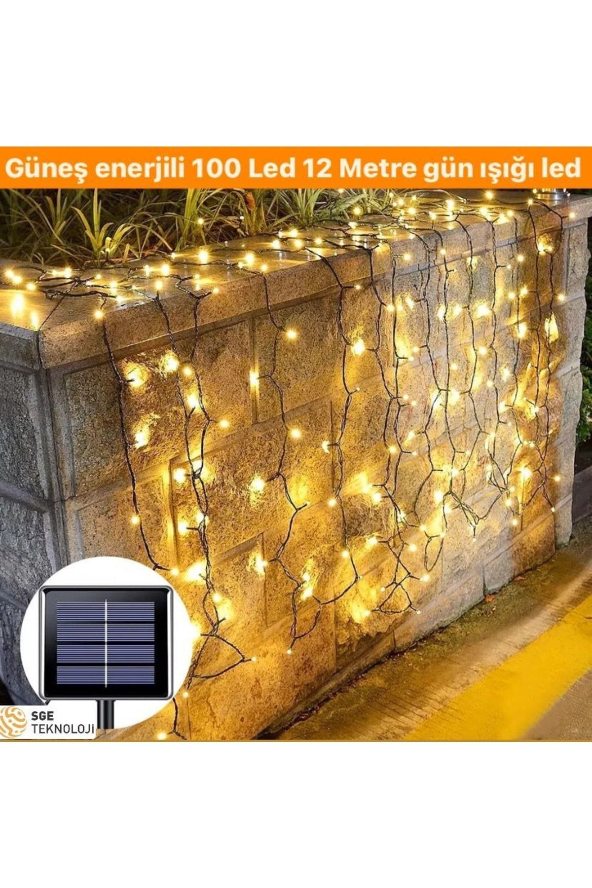 Güneş Enerjili 99 Led 12 Metre Sarı Renk Bahçe Aydınlatması Led Işık