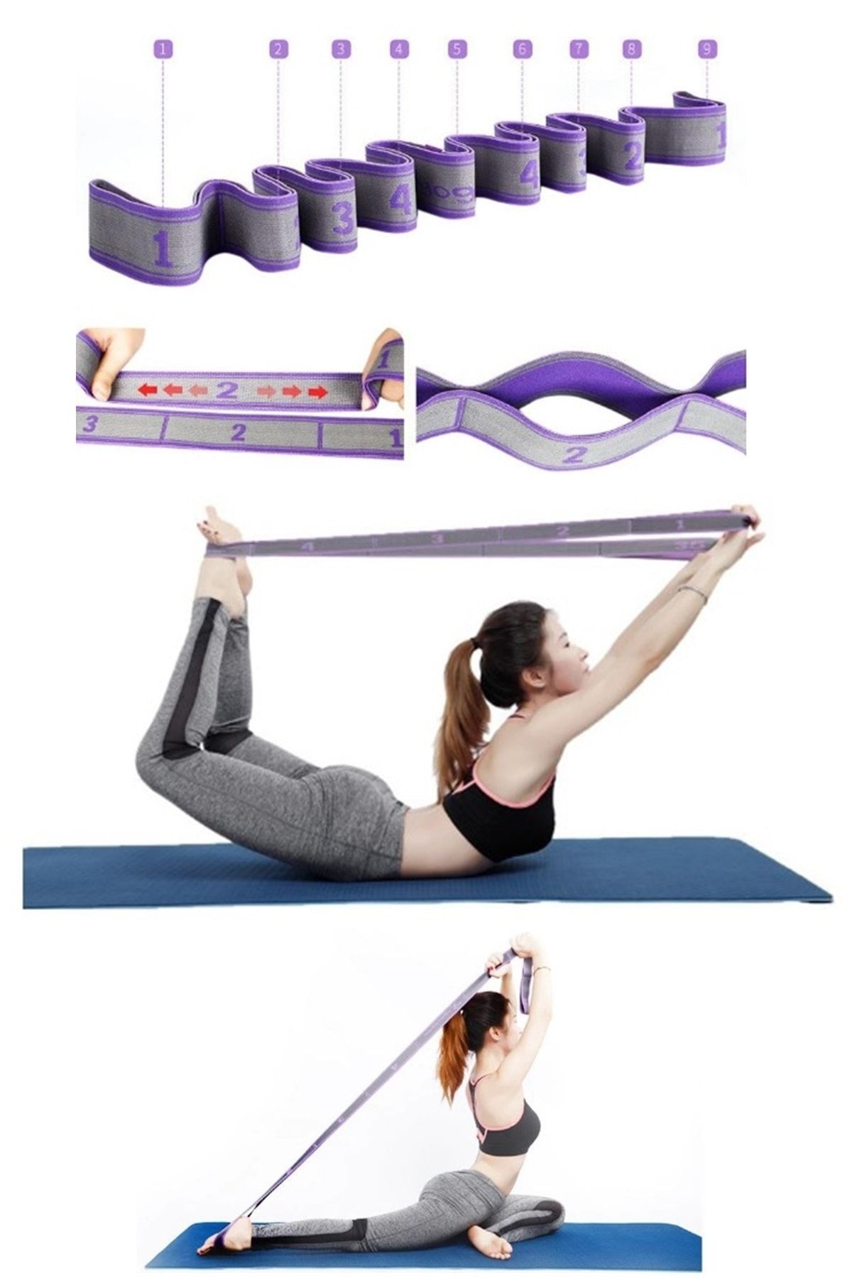 Profesyonel Jimnastik Eğitim Bandı 9 Seviyeli Pilates Yoga Direnç Spor Elastik Gergi Yoga Bandı