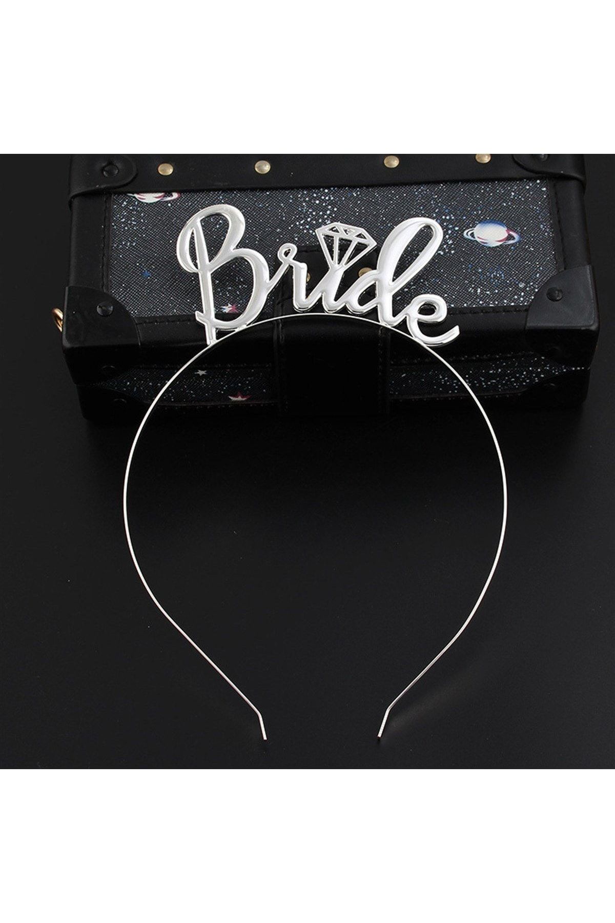 Bride Yazılı Metal Taç Gümüş Renkli Gri Renginde Bekarlığa Veda Partisi Konsepti Kaliteli Taç