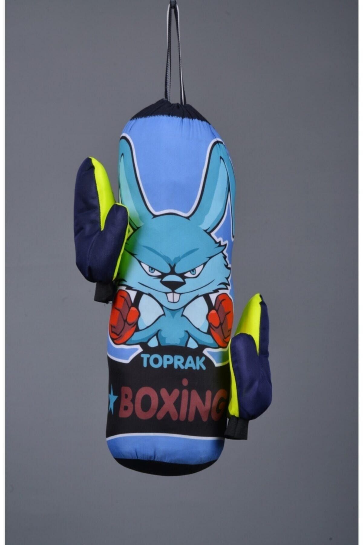 2-6 Yaş Çocuk Boks Torbası Mavi Tavşan 45cm Eldiven Hediyeli