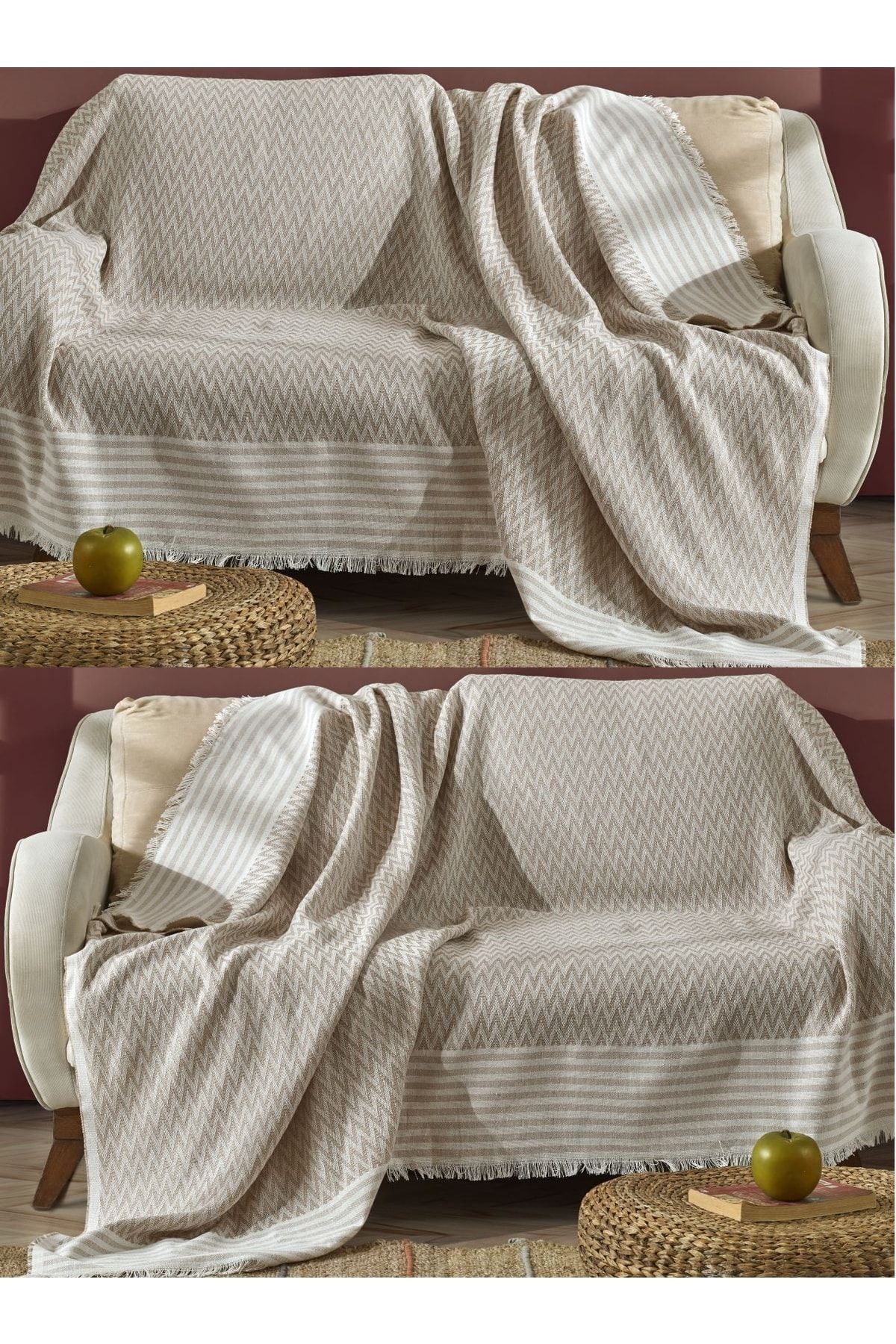 Trio Ikili Set Kızılcabölük Dokuma Koltuk Örtüsü Seti 170x210cm