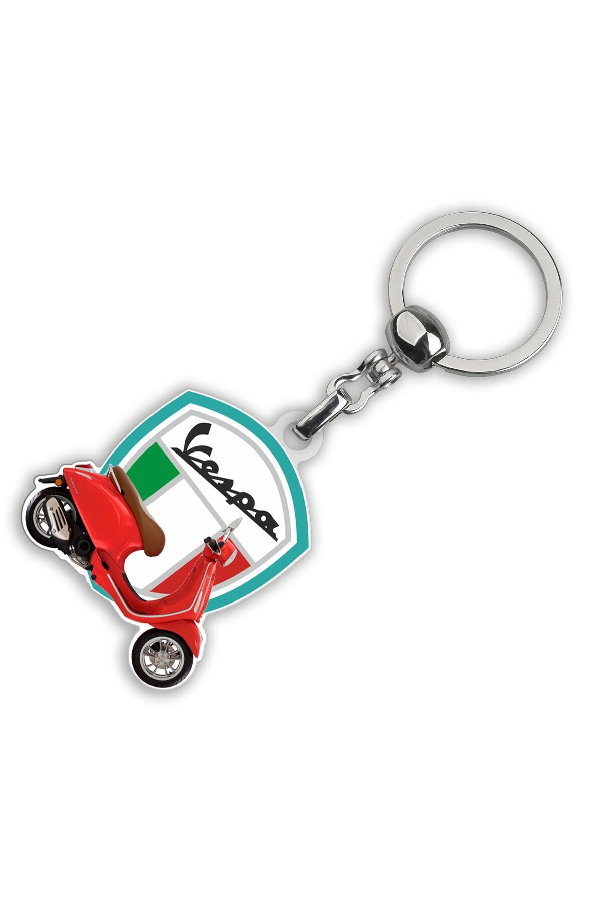 Vespa Motorcycles Motosiklet Damla Etiketli Anahtarlık - Kırmızı Vespa