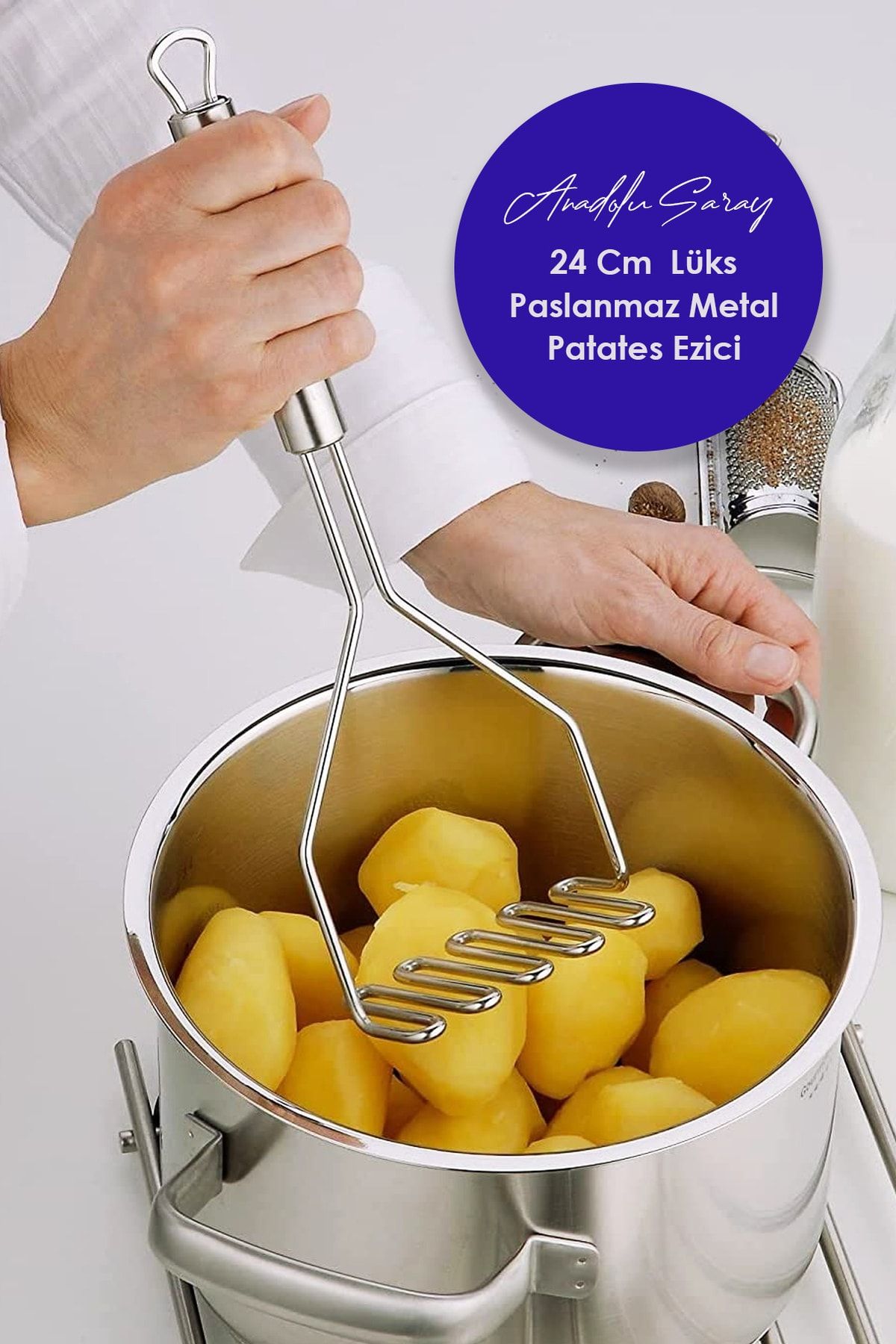 Pratik 24 Cm Lüks Paslanmaz Metal Patates Ezici | Patates Ezici Püre Yapıcı
