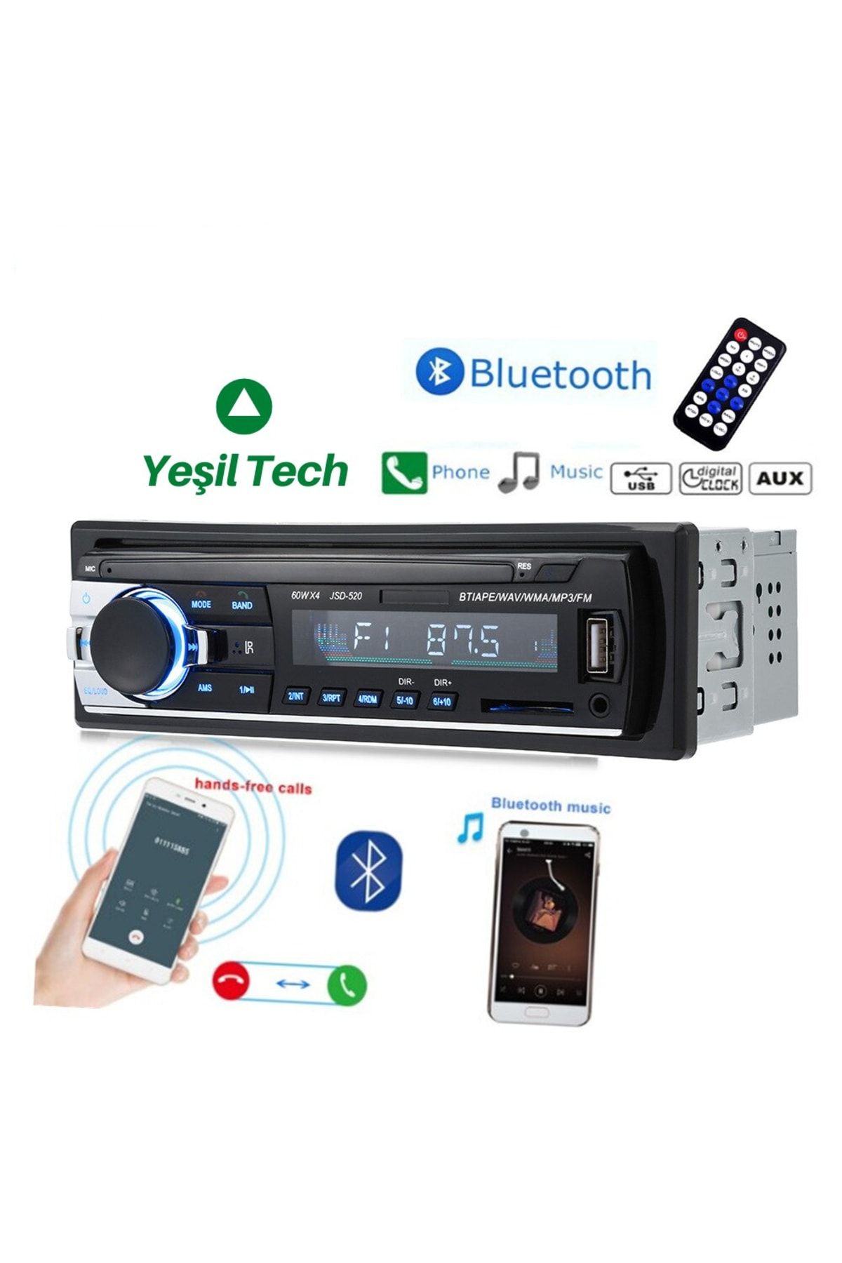 Exw-21 Yenii Araba Oto Teyp Bleutooth 4*60w Bluetooth- Usb 2 Amfı Çıkışlı Aux Sd
