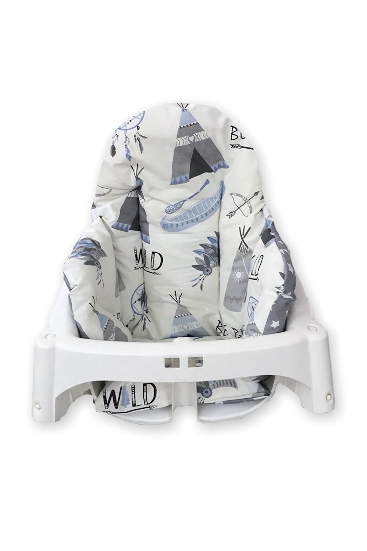 Pamuklu Bebek Çocuk Mama Sandalyesi Minderi Mavi Kamp Çadır Grili