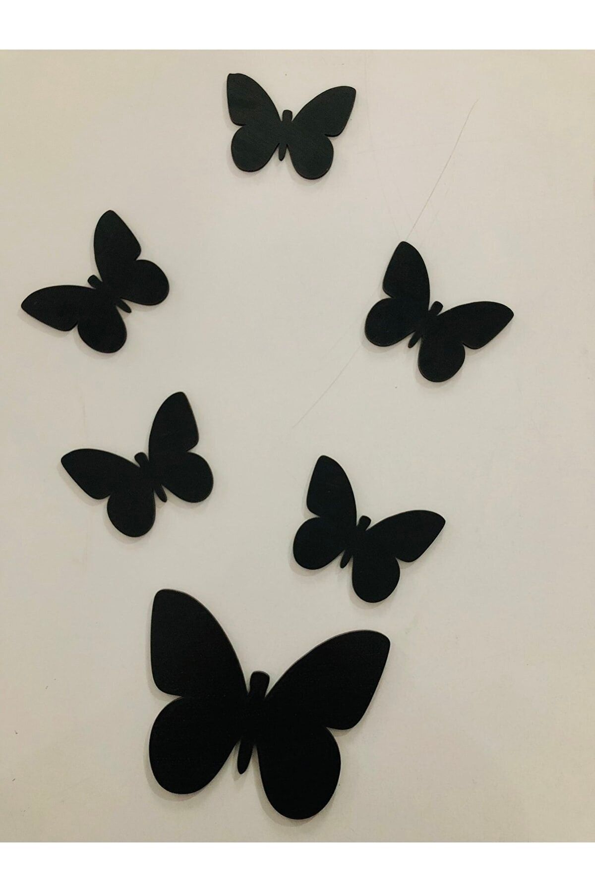 Dekoratif Ahşap 6lı Kelebek Duvar Süsü Siyah 50x40