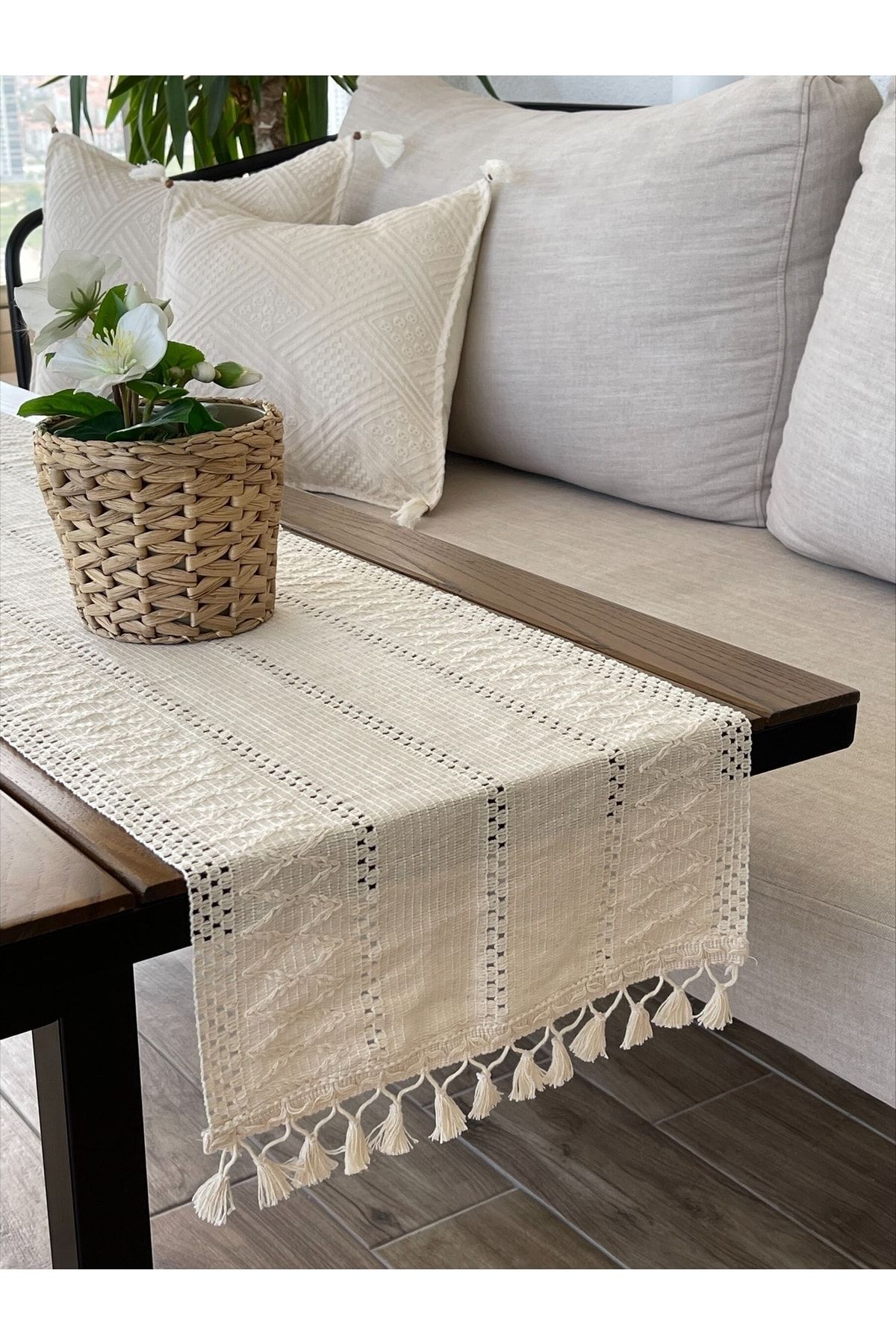 Pamuklu Şal Motif Dantel Örgü Runner