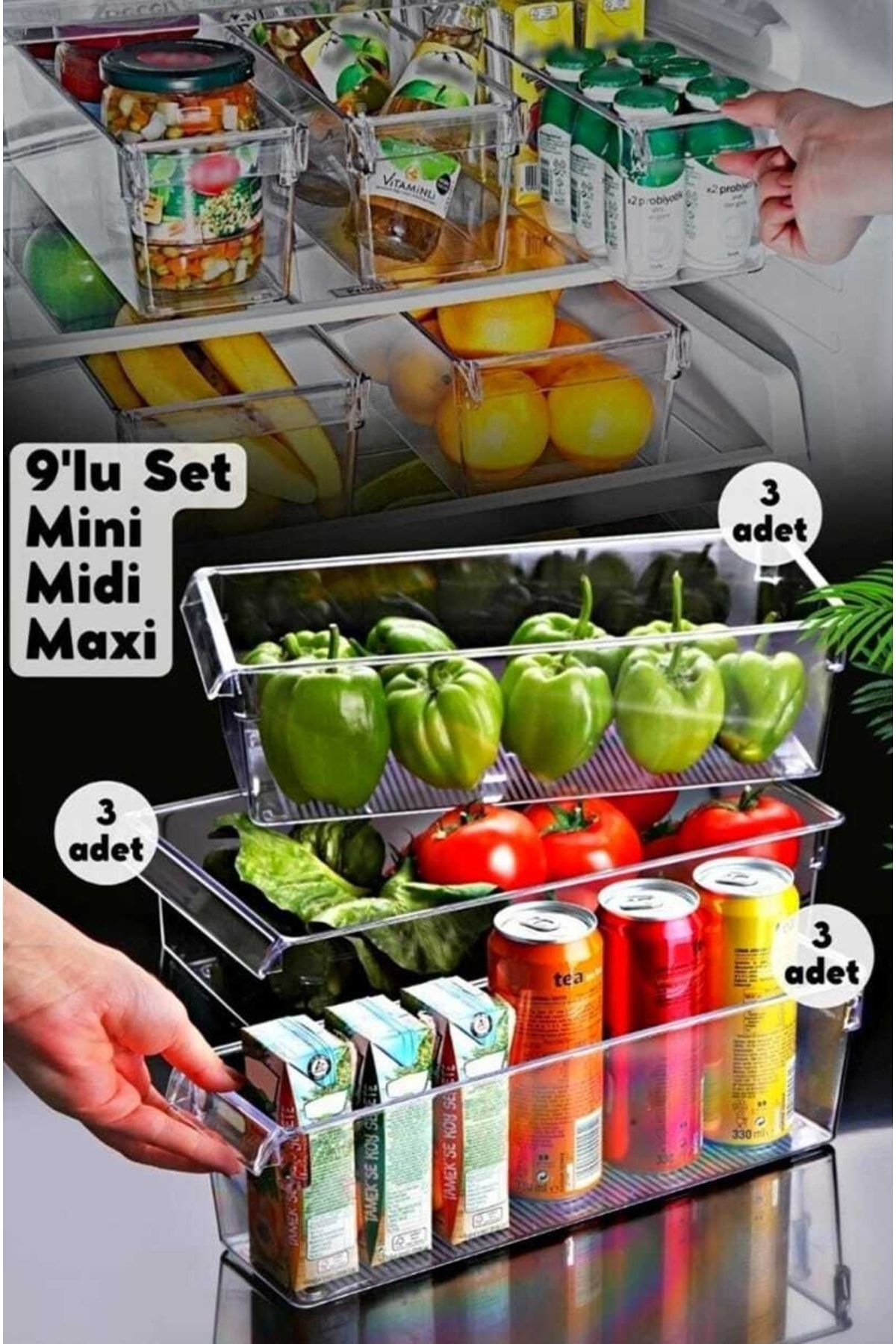 9'lu Set Tall Clear Buzdolabı & Dolap Içi Düzenleyici Organizer 230GSERI