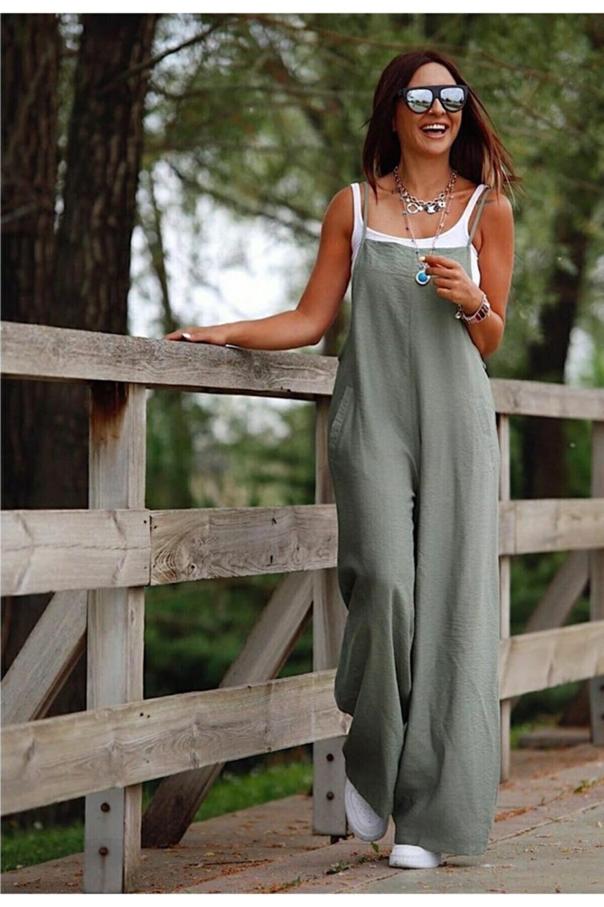 Kadın Çağla Yeşili Salaş Tulum