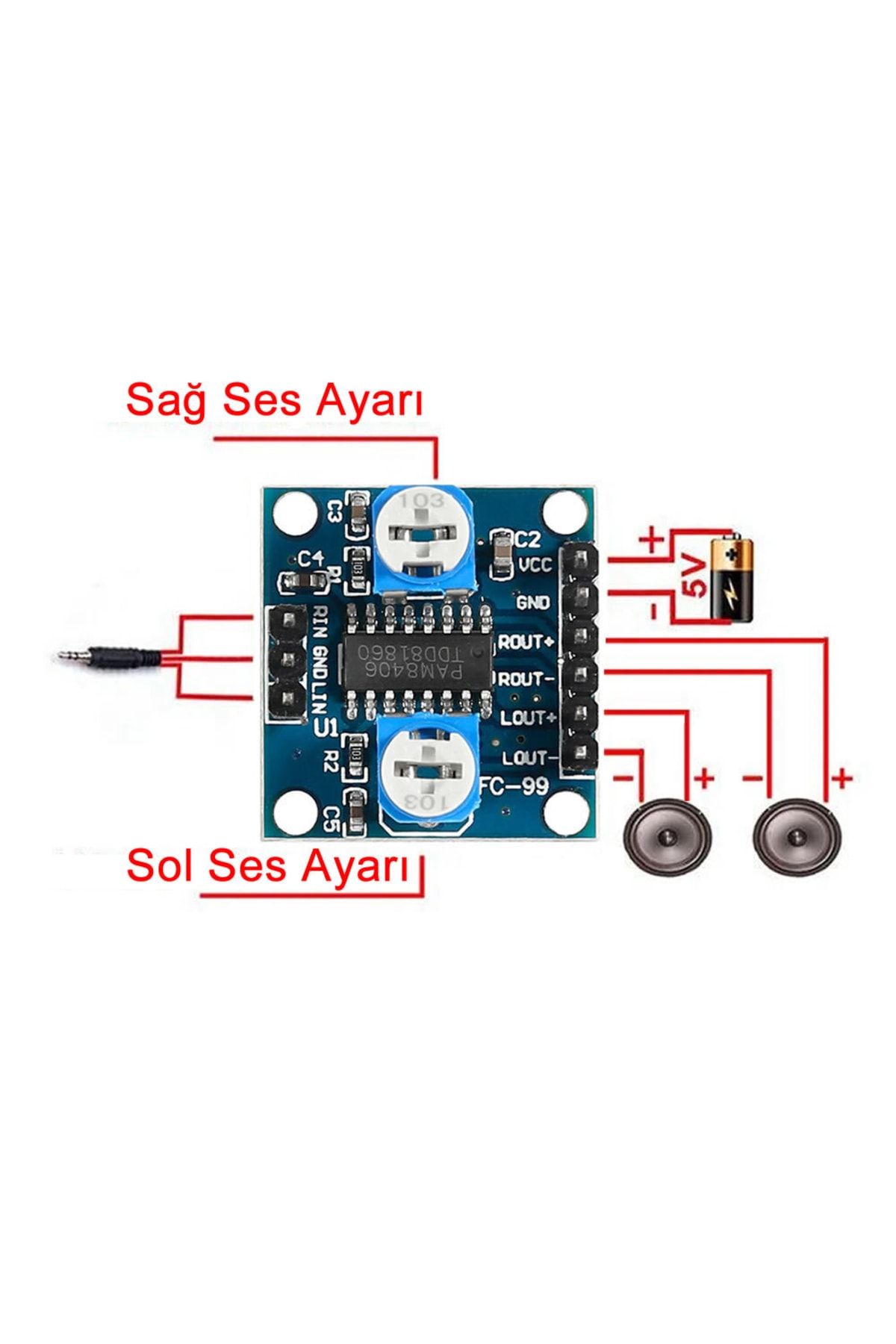 Pam8406 Modül 2 X 5w Sterio Ses Yükseltici Amfi Class D Amfilikat