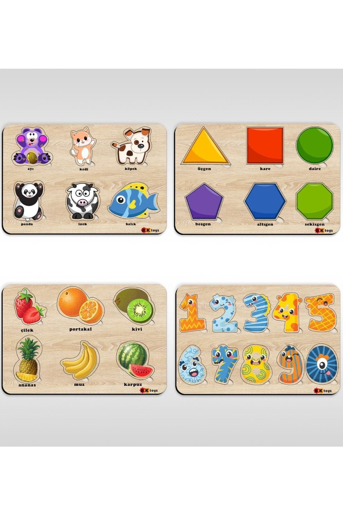 Toys Çocuklar Için 4’lü Ahşap Figürlü Eğitici-öğretici Yapboz Puzzle-1