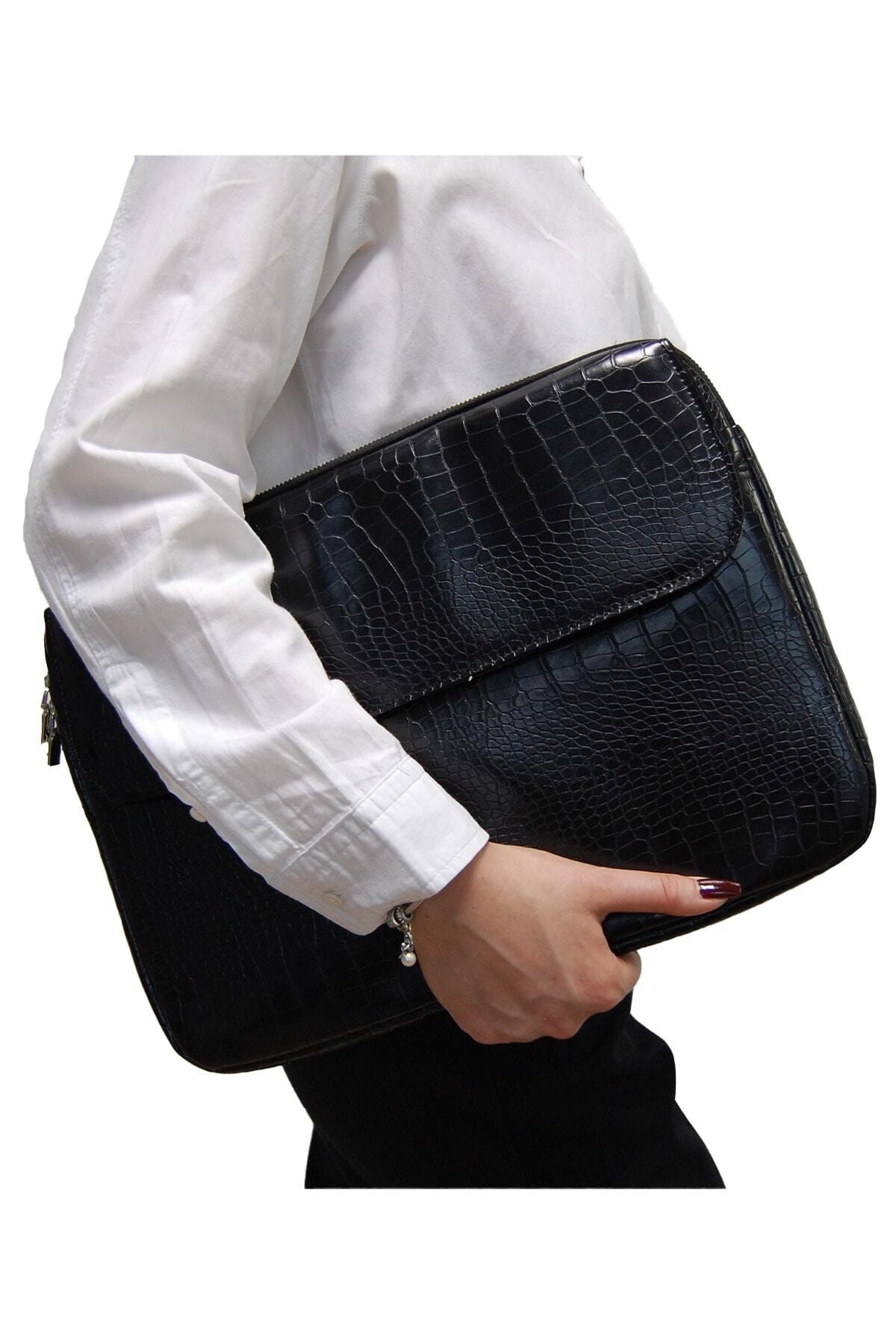Kroko Siyah Unisex 13-14-15.6 Inç Uyumlu Macbook Kılıf Notebook Laptop Çantası