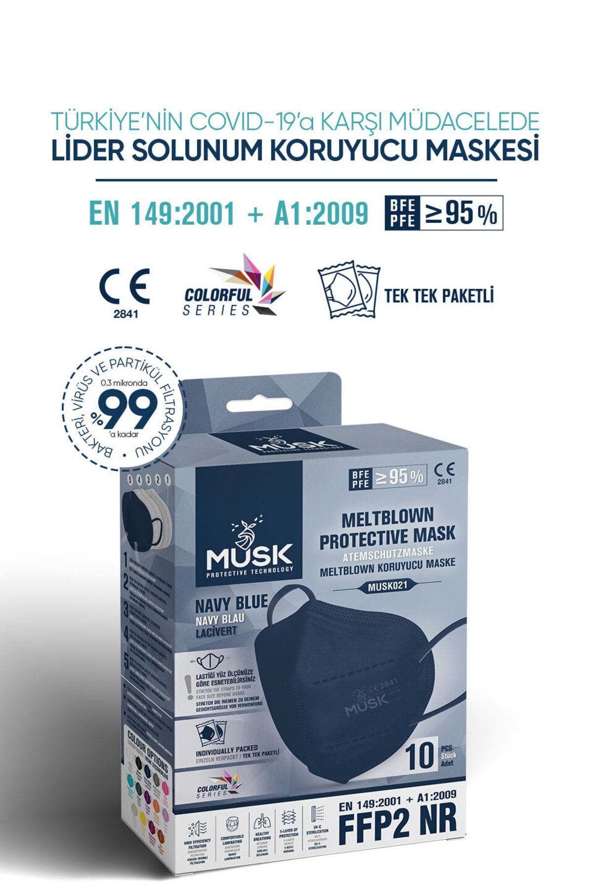 FFP2 MASKE LACİVERT 10 ADET