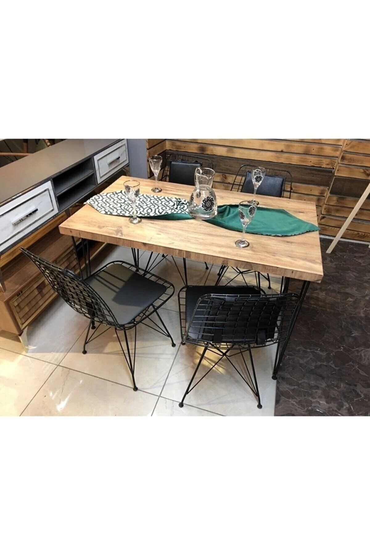 Masa Sandalye Takımı Atlantik Çam 70x*110 cm Masa 4sandalye Seti Sırt Minderli