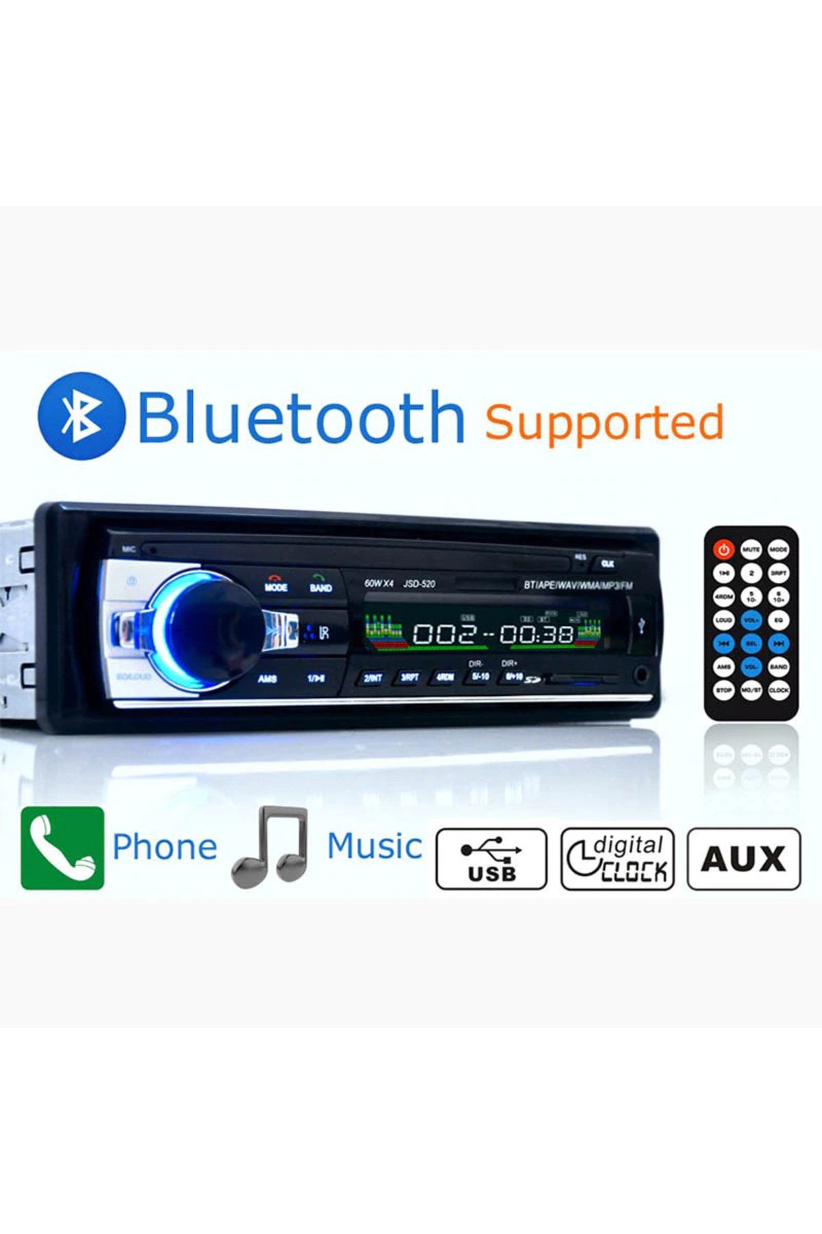 Kingwin Araba Oto Teyp Bluetooth Usb 2 Amfi Çıkışlı Ek Sogutmalı Aux Sd 2 Yıl Garantili