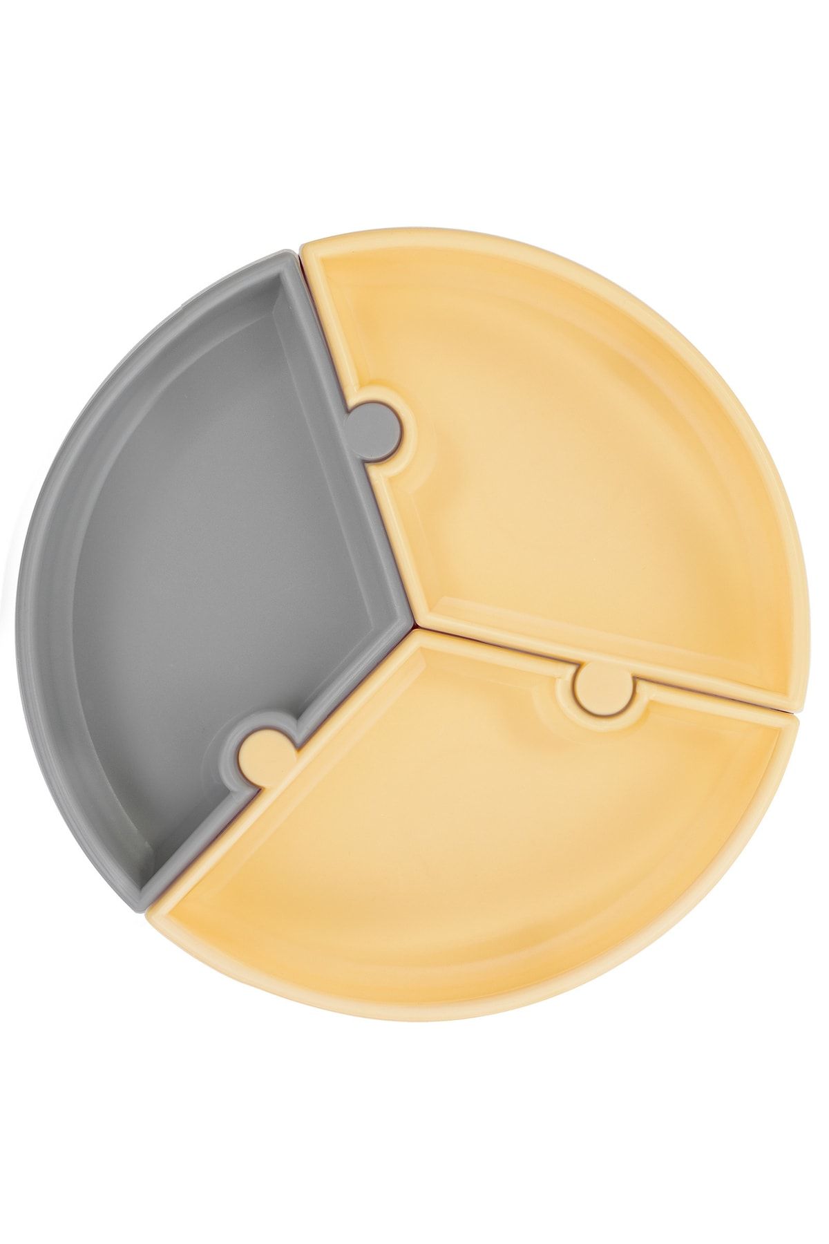 Puzzle Vakum Tabanlı Silikon Tabak Mellow Yellow / Powder Grey