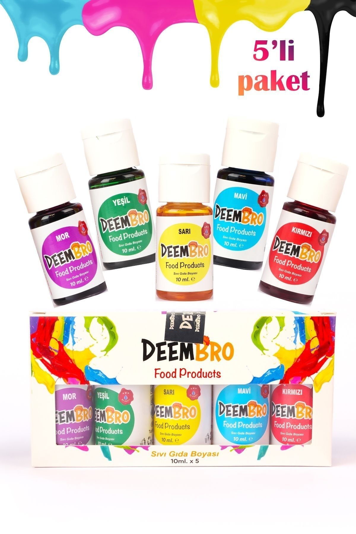Sıvı Gıda Boyası Seti 5 Adet 5 Renk 10 ml X Su Bazlı Likit Gıda Boyaları Set 1 5 Adet