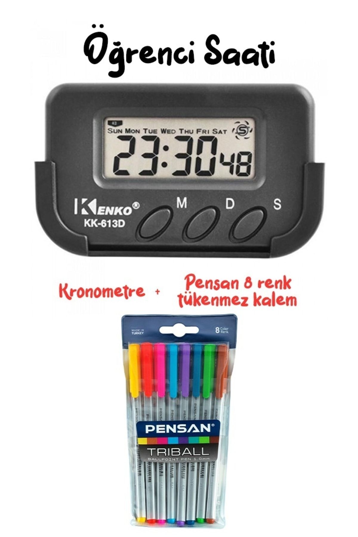 Pomodoro Öğrenci Saati Kronometreli Ders Çalışma Dijital Masa Saati Pensan 8 Renk Tükenmez Kalem