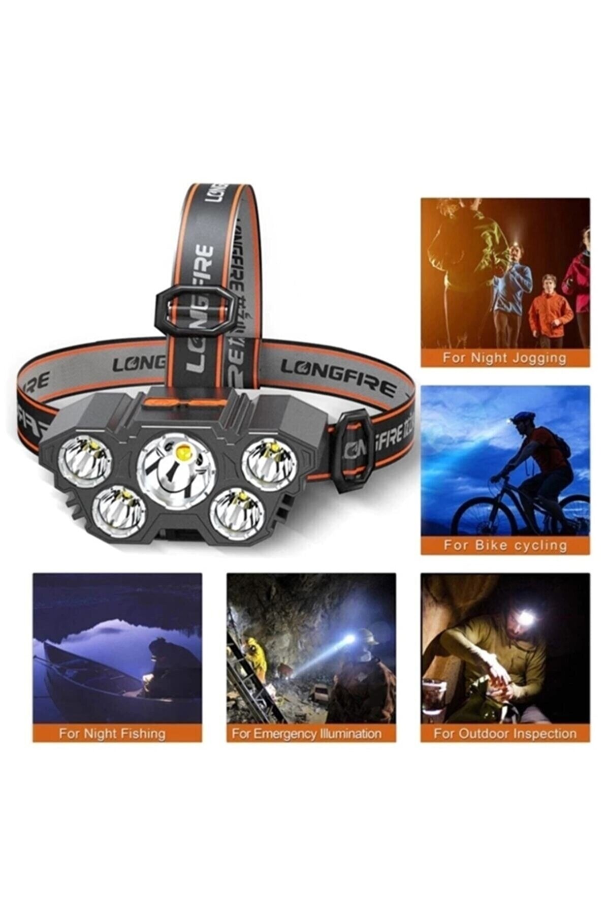 150w Ultra Güçlü Led Şarjlı 5 Led Kafa Feneri Avcı Feneri Balıkçı Kamp Feneri 5başlık Fju Kafa