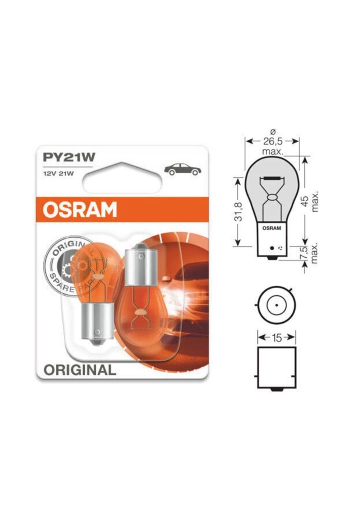 7507 Py21w 12v 21w 93 Sinyal Sarı Amber 2'li Set Düz Tırnak