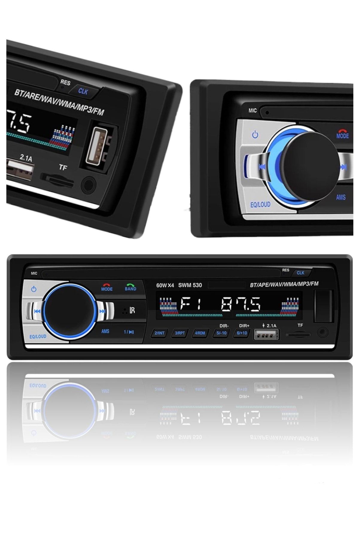 P.125 Çift Usb Girişli Bluetooth Oto Teyp Araba Teybi Radyo Usb Sd Aux Teyp Amfi Çıkışlı 4x55 Watt