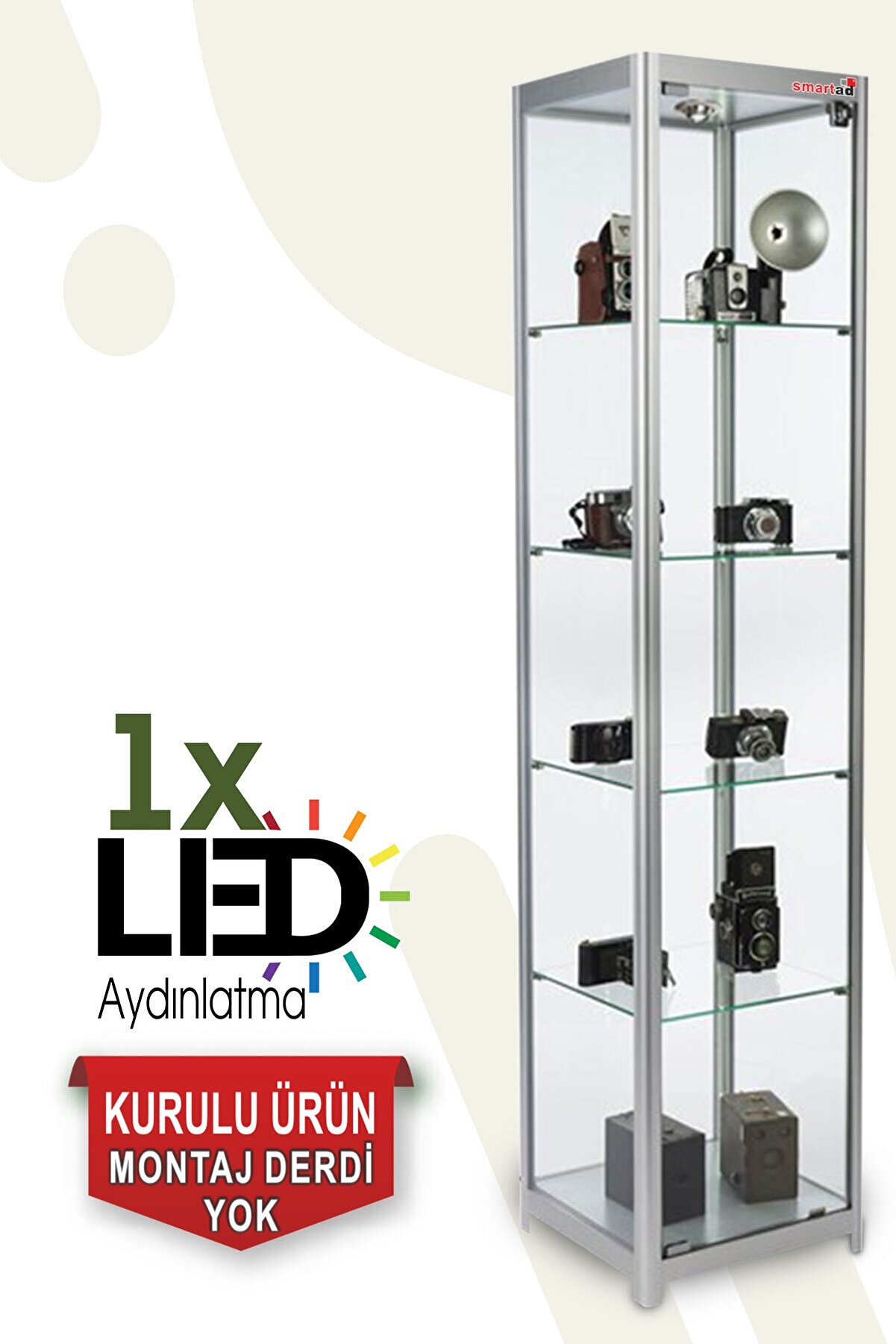 Camlı Vitrin - Camlı Dolap - Camlı Koleksiyon Vitrini - Teşhir Vitrini 175x30x30