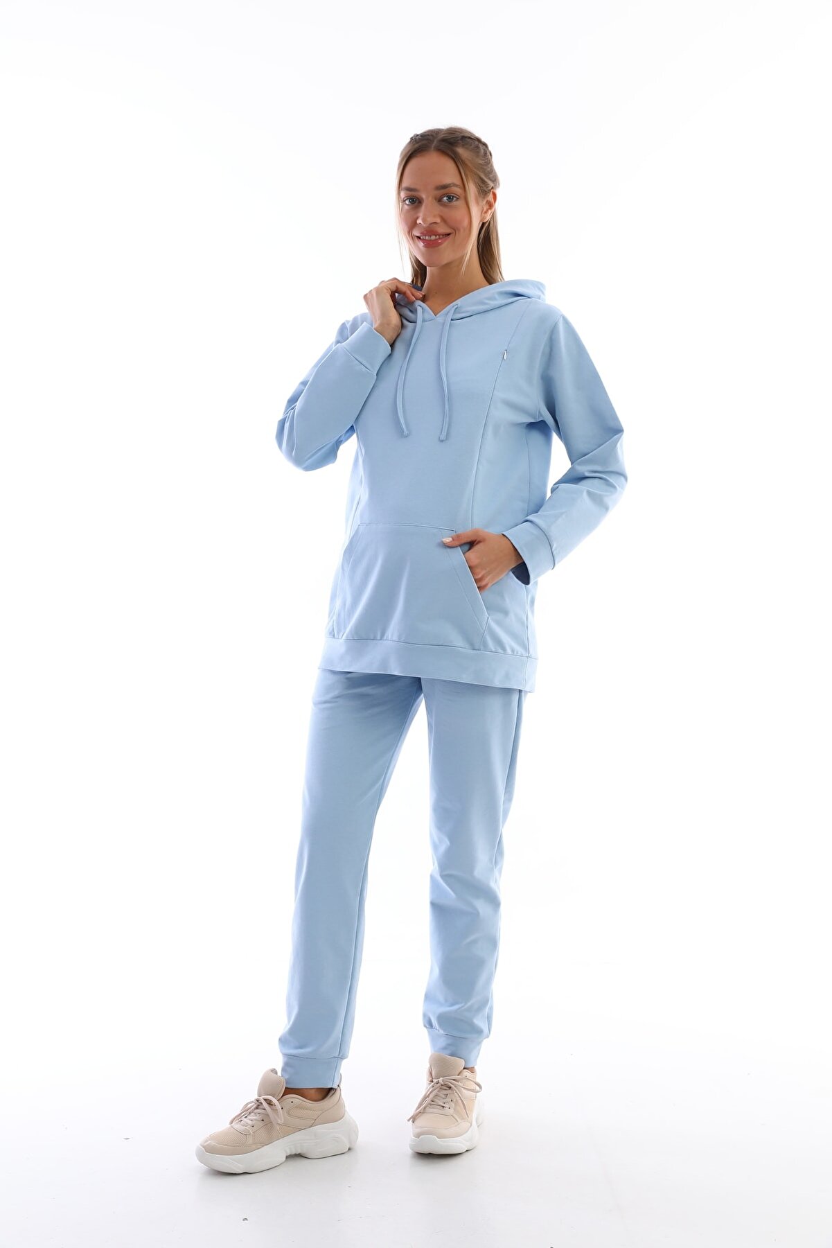 Bebe Mavisi Hamile Ve Lohusa Kapüşonlu Sweatshirt Eşofman Takım