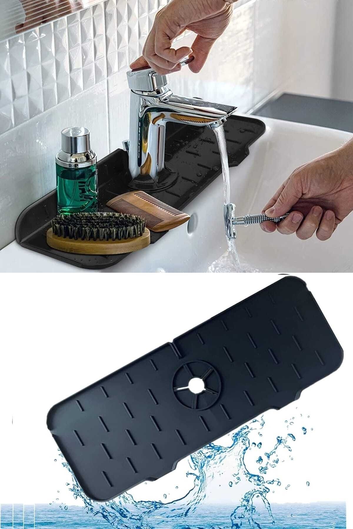 Arispa Siyah Su Tutucu Musluk Matı Mutfak Banyo Için Koruyucu Lavabo Matı Bulaşık Süngeri Matı