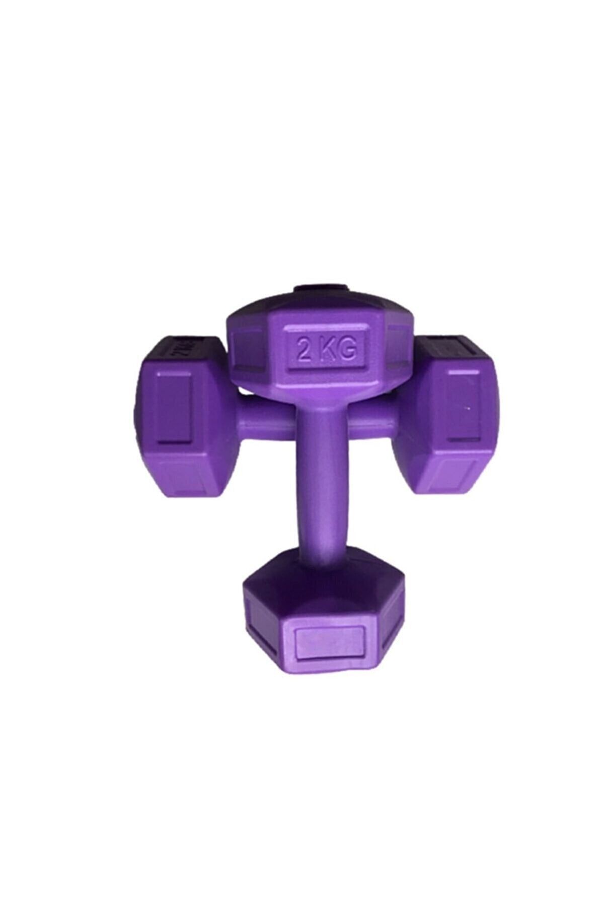 Mor Leyayon 2 Kg X 2 Adet Dambıl Vinyl Kaplı Dumbell Ağırlık - Mor Dambıl Seti Plastik 2 x 2 Kg