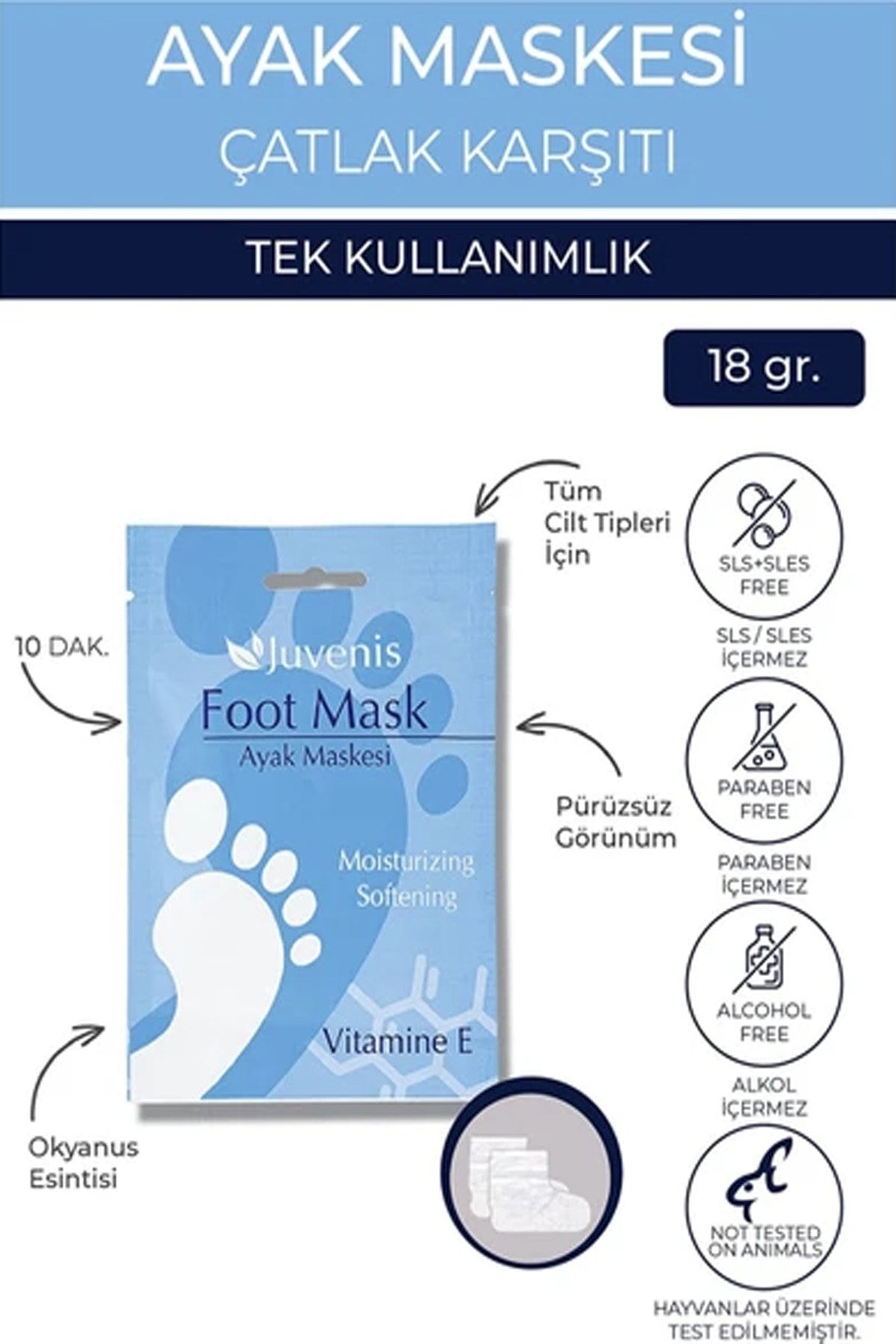 E Vitaminli Pürüzsüzleştiren Nemlendirici Ve Çatlak Karşıtı Çorap Tipi Ayak Maskesi