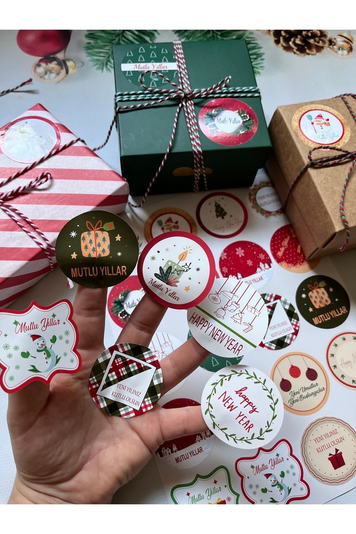Yılbaşı Temalı Sticker - Mutlu Yıllar Etiketi -yılbaşı Paketleme Happy New Year Sticker Karışık Set