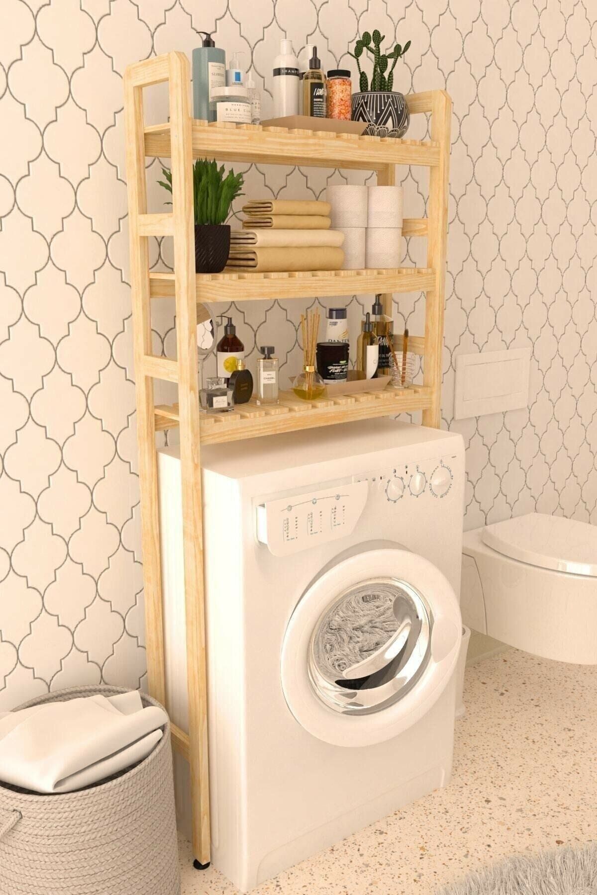 Ahşap Banyo Rafı, Ahşap Çamaşır Makinesi Üstü Düzenleyici Dolabı, Ahşap Makine Üstü Dolap