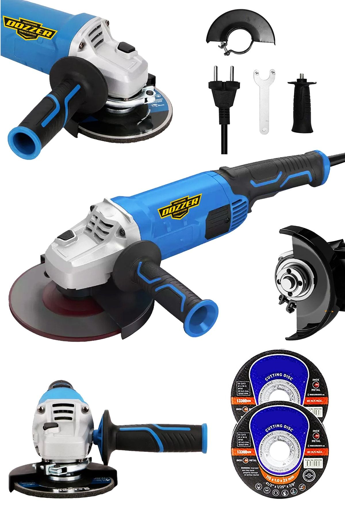 Alman 1800 Watt Bakır Sargı Devir Ayarlı 115-125 Mm Avuç Içi Spiral Taşlama Makinası 2 Taş Hediyeli