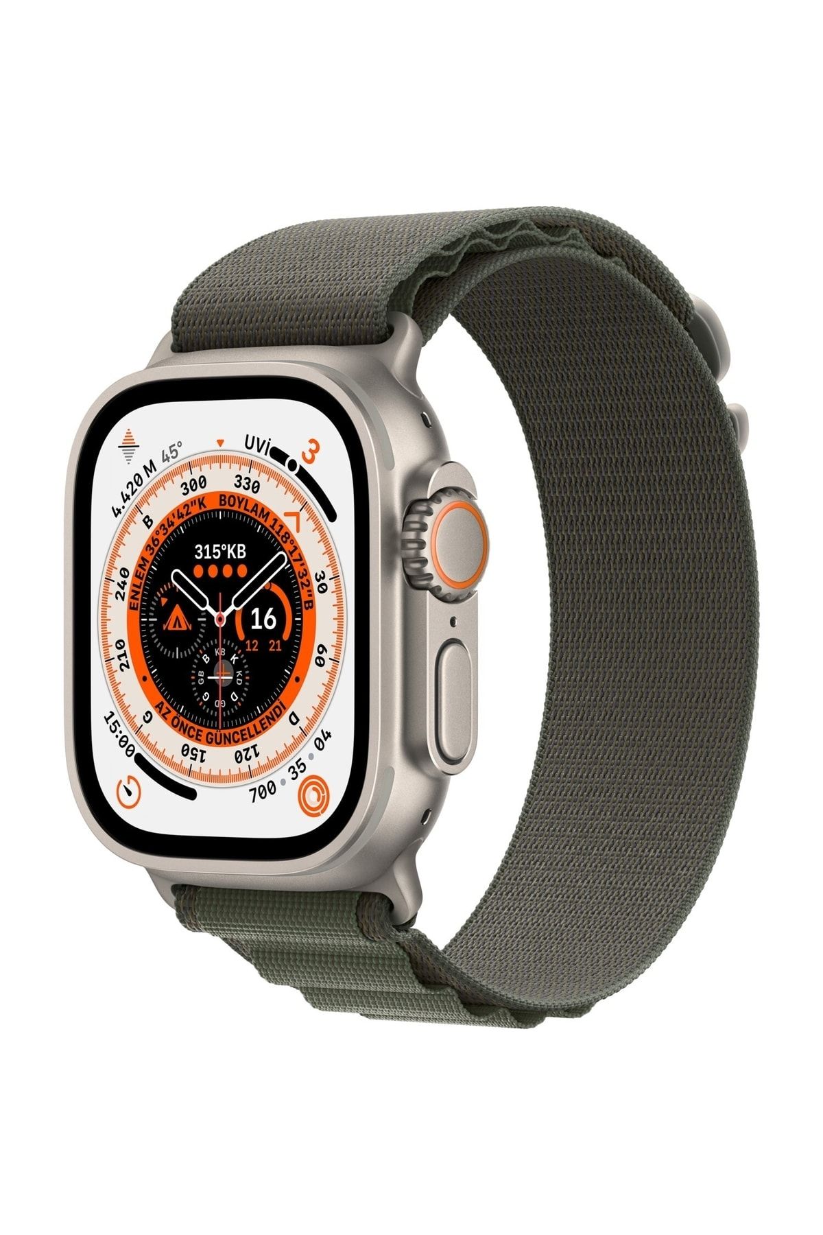 Watch Ultra 49mm GPS+Cellular Titanyum Kasa ve Yeşil Alpine Loop - Large (Apple Türkiye Garantili)