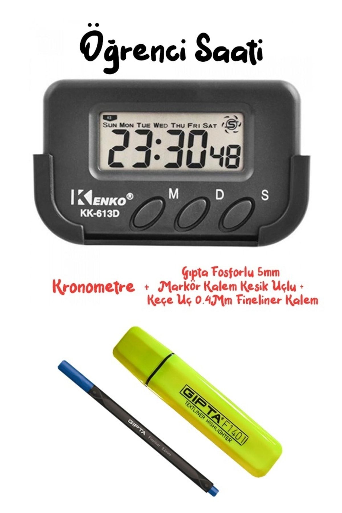 Pomodoro Öğrenci Saati Kronometreli Ders Çalışma Saati - Gıpta Fosforlu Kalem + Fineliner Kalem